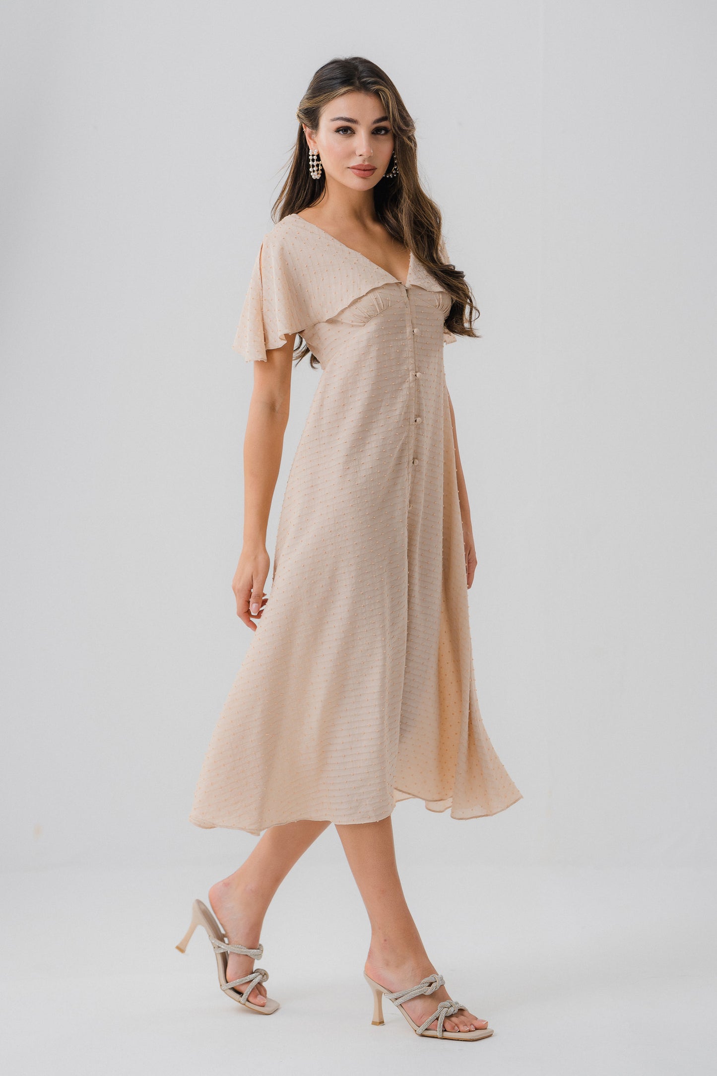 V-Neck Ruffle Sleeve Dress - Hustle N Holla