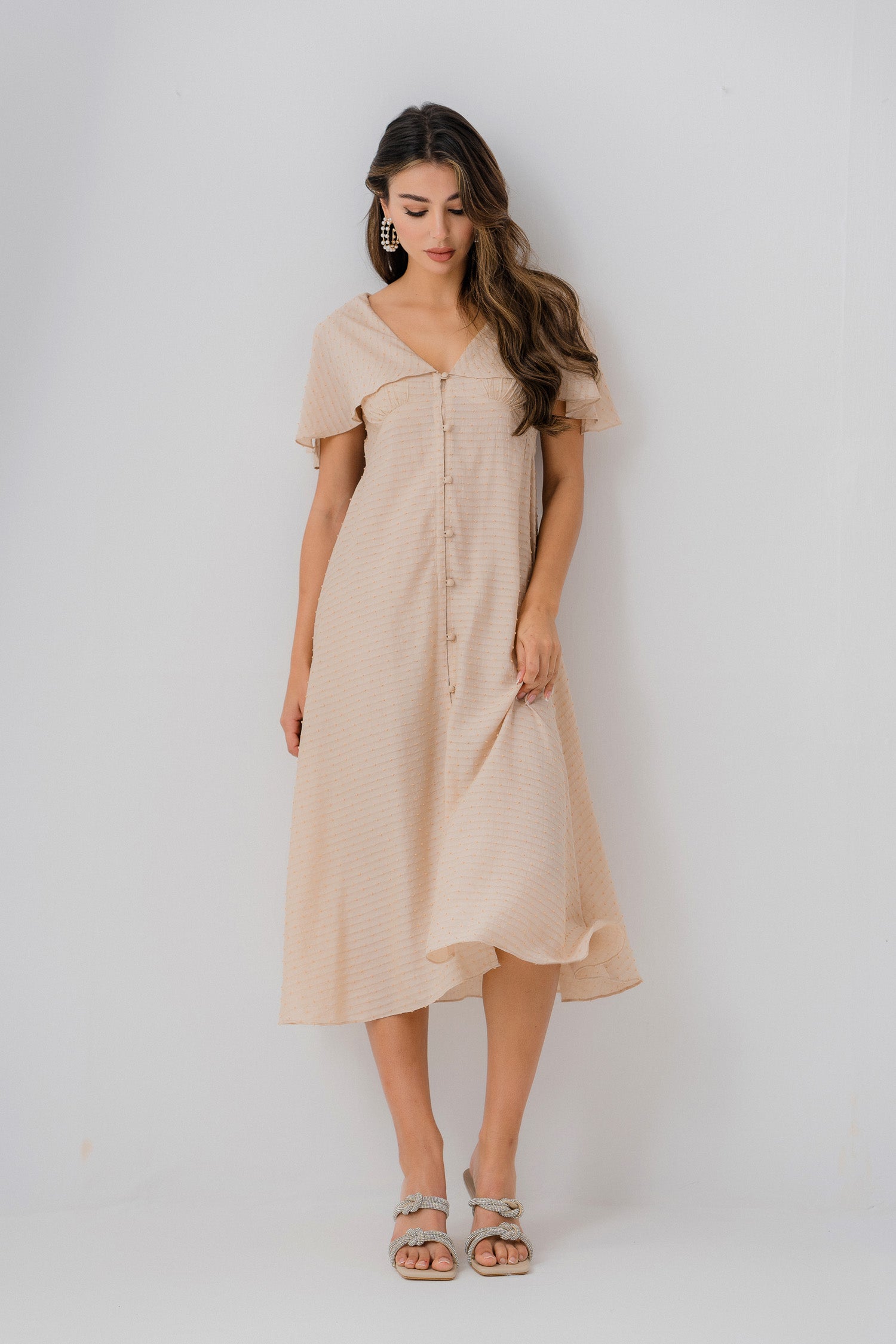 V-Neck Ruffle Sleeve Dress