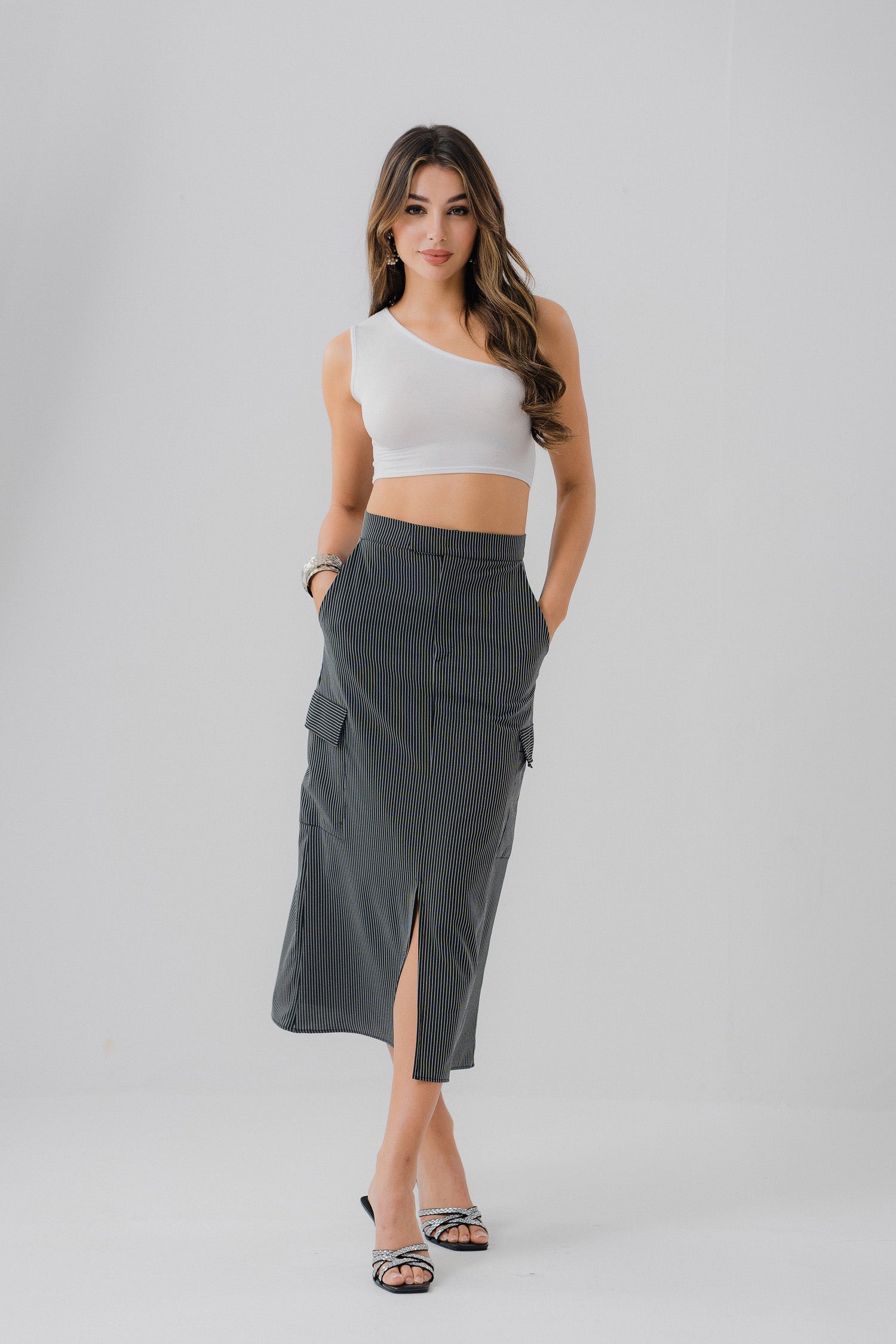 Pinstripe Cargo Skirt - Hustle N Holla