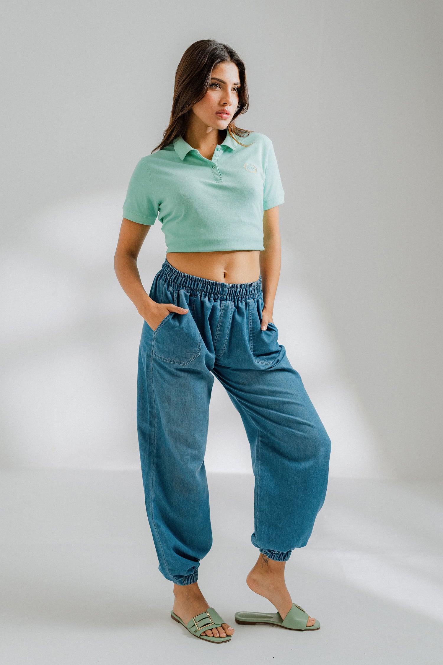 Mid Blue Chambray Jogger Trousers - Hustle N Holla