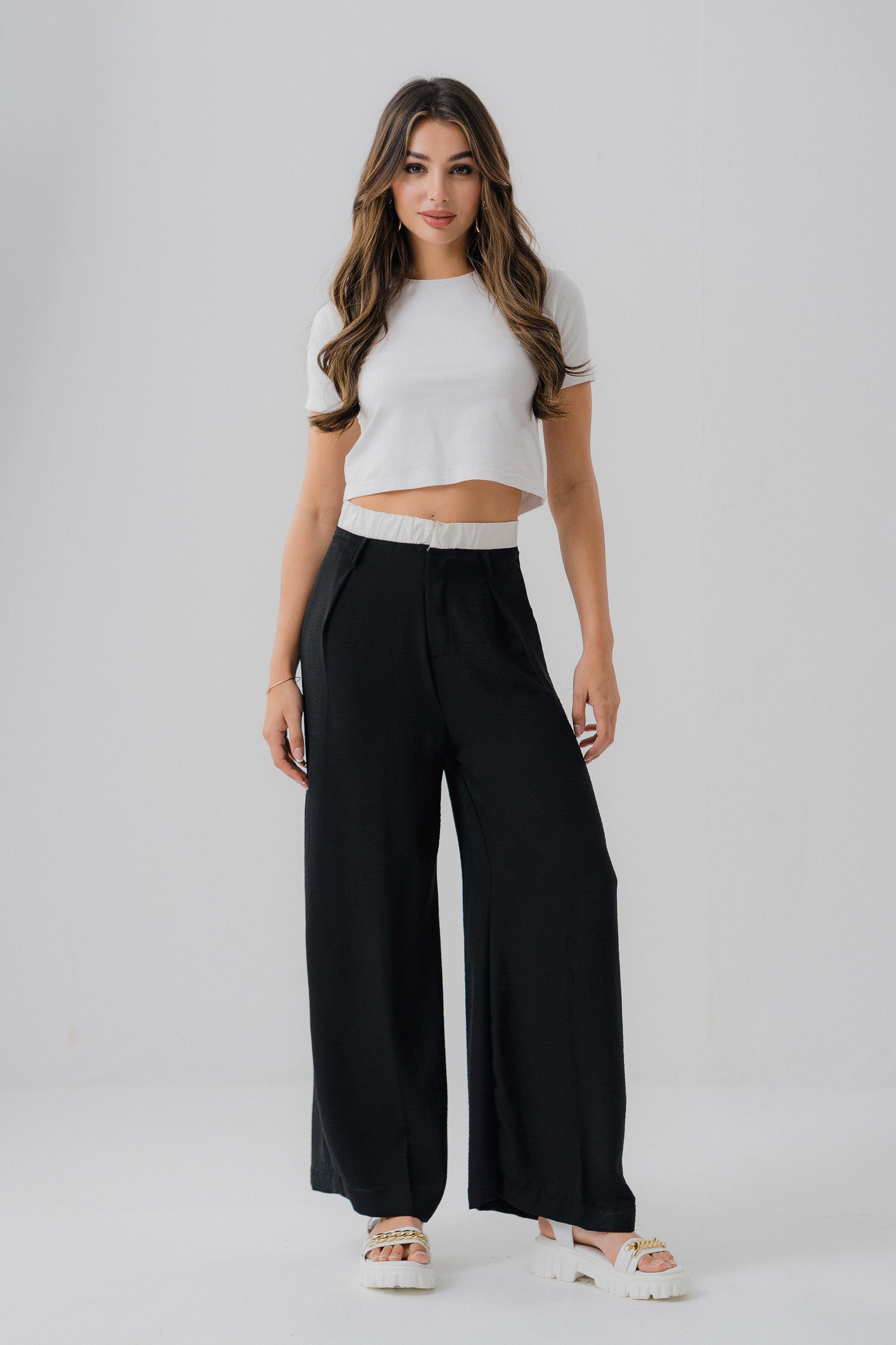 Wide Leg Contrast Waistband Trouser - Hustle N Holla