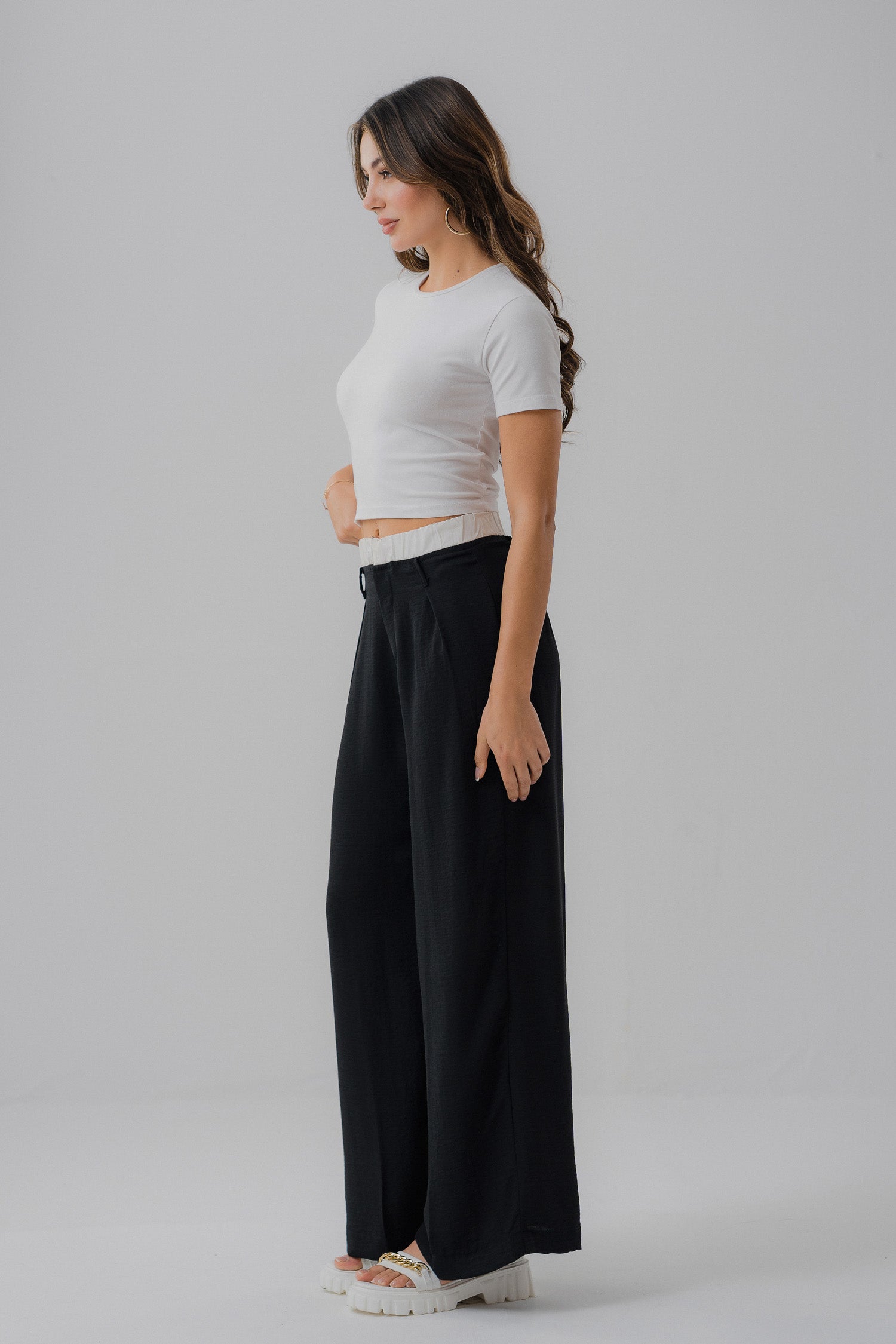 Wide Leg Contrast Waistband Trouser - Hustle N Holla