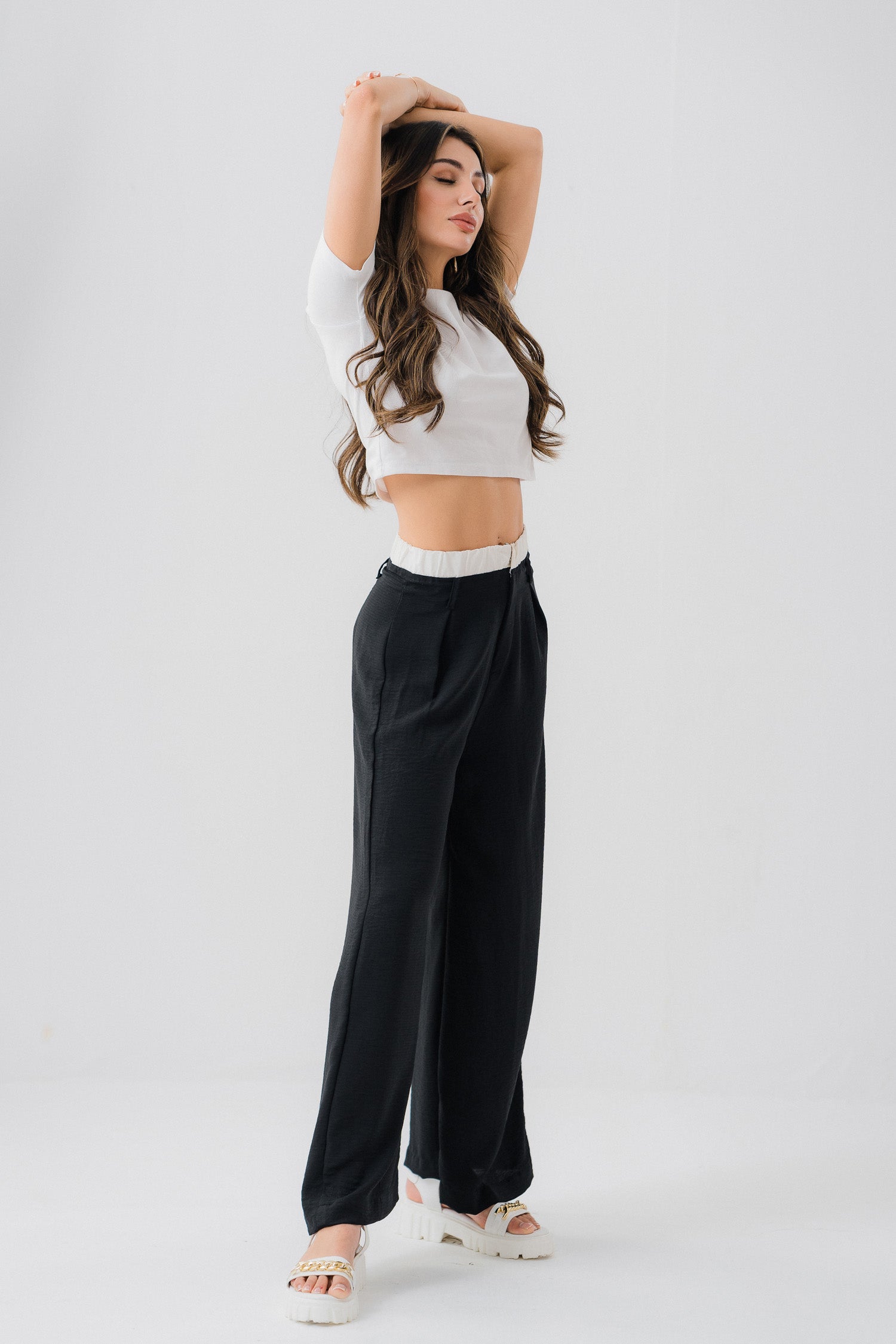 Wide Leg Contrast Waistband Trouser - Hustle N Holla