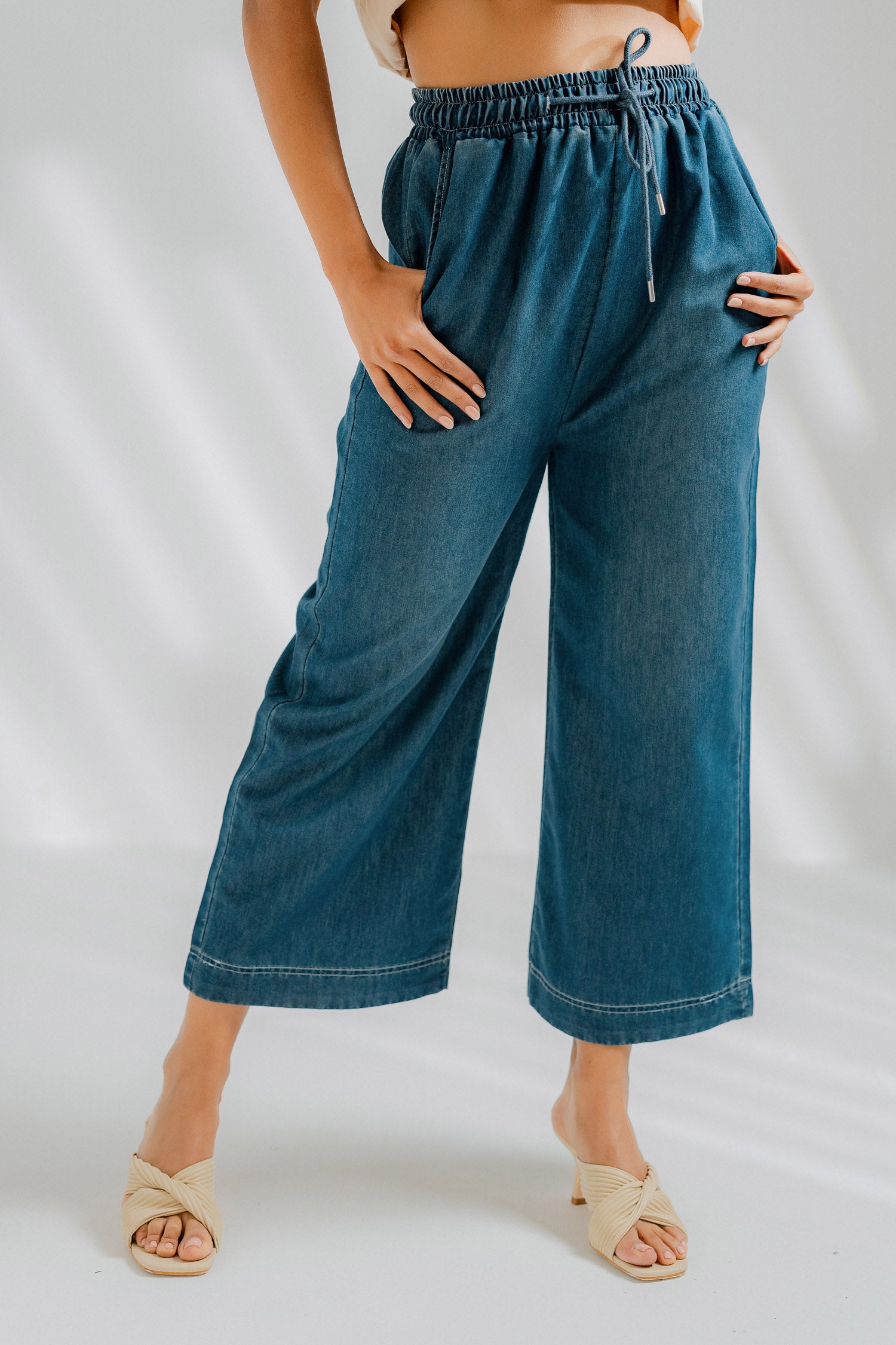 Chambray Cropped Wide Leg Pants - Hustle N Holla