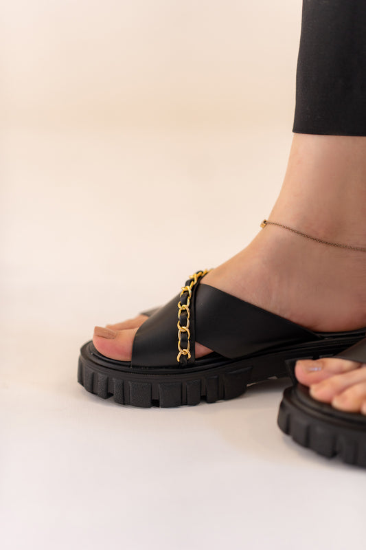 Black Chunky Flats - Hustle N Holla