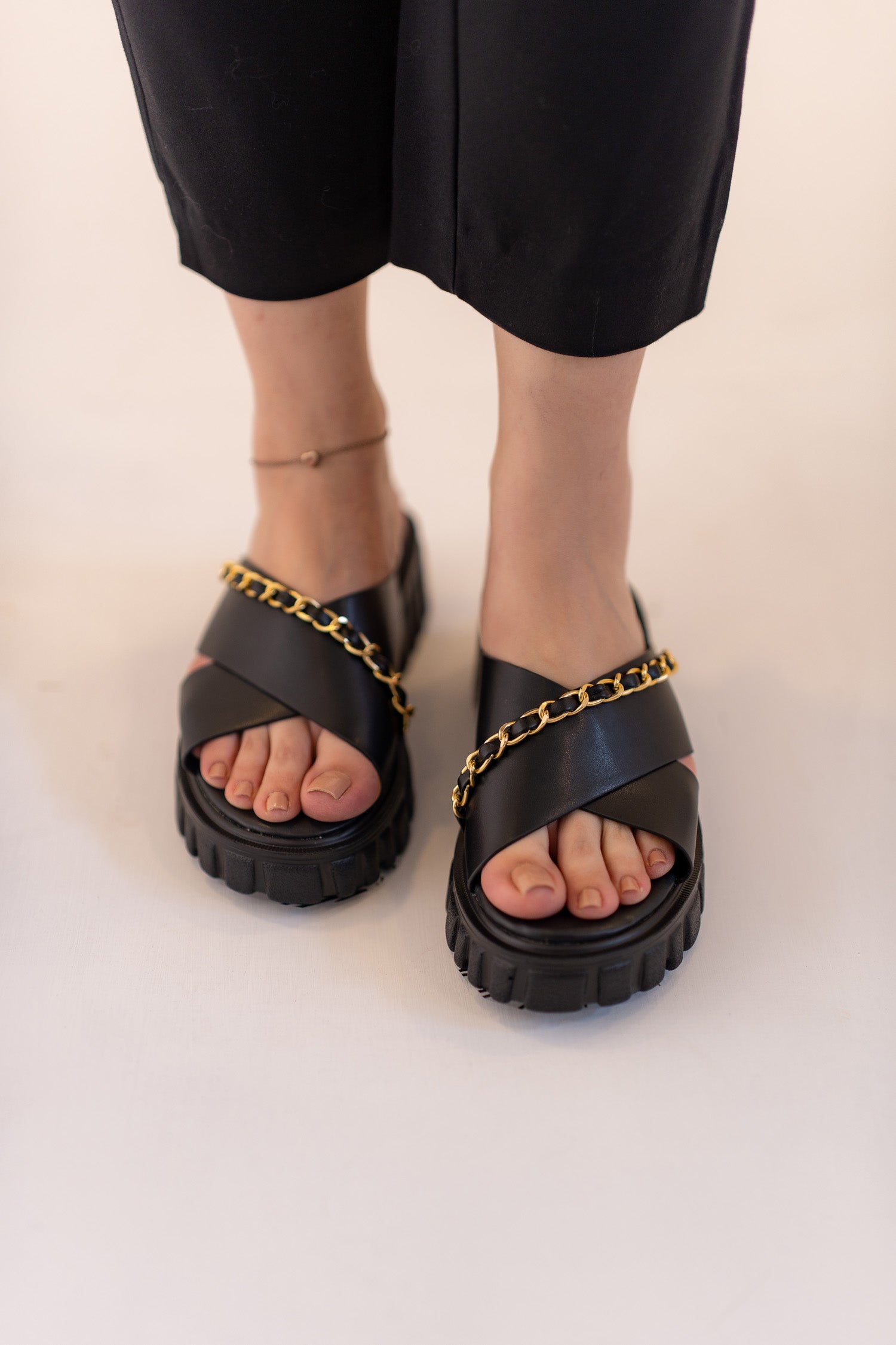 Black Chunky Flats