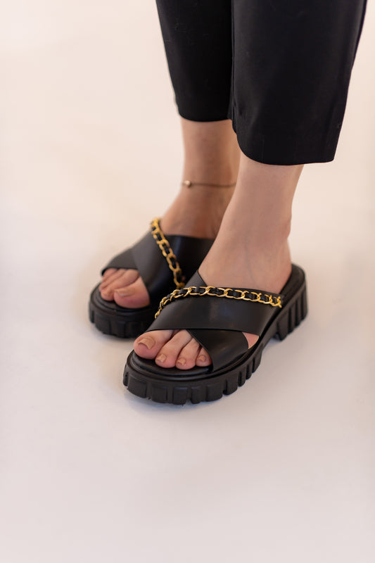 Black Chunky Flats - Hustle N Holla