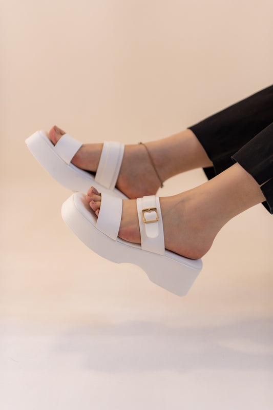 White Chunky Buckle Flats - Hustle N Holla