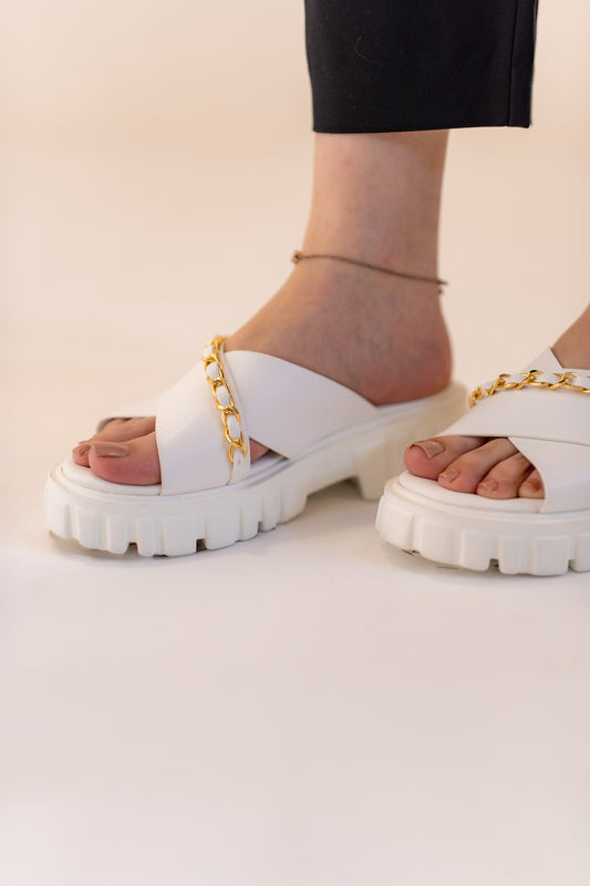 White Criss-Cross Chunky Flats - Hustle N Holla