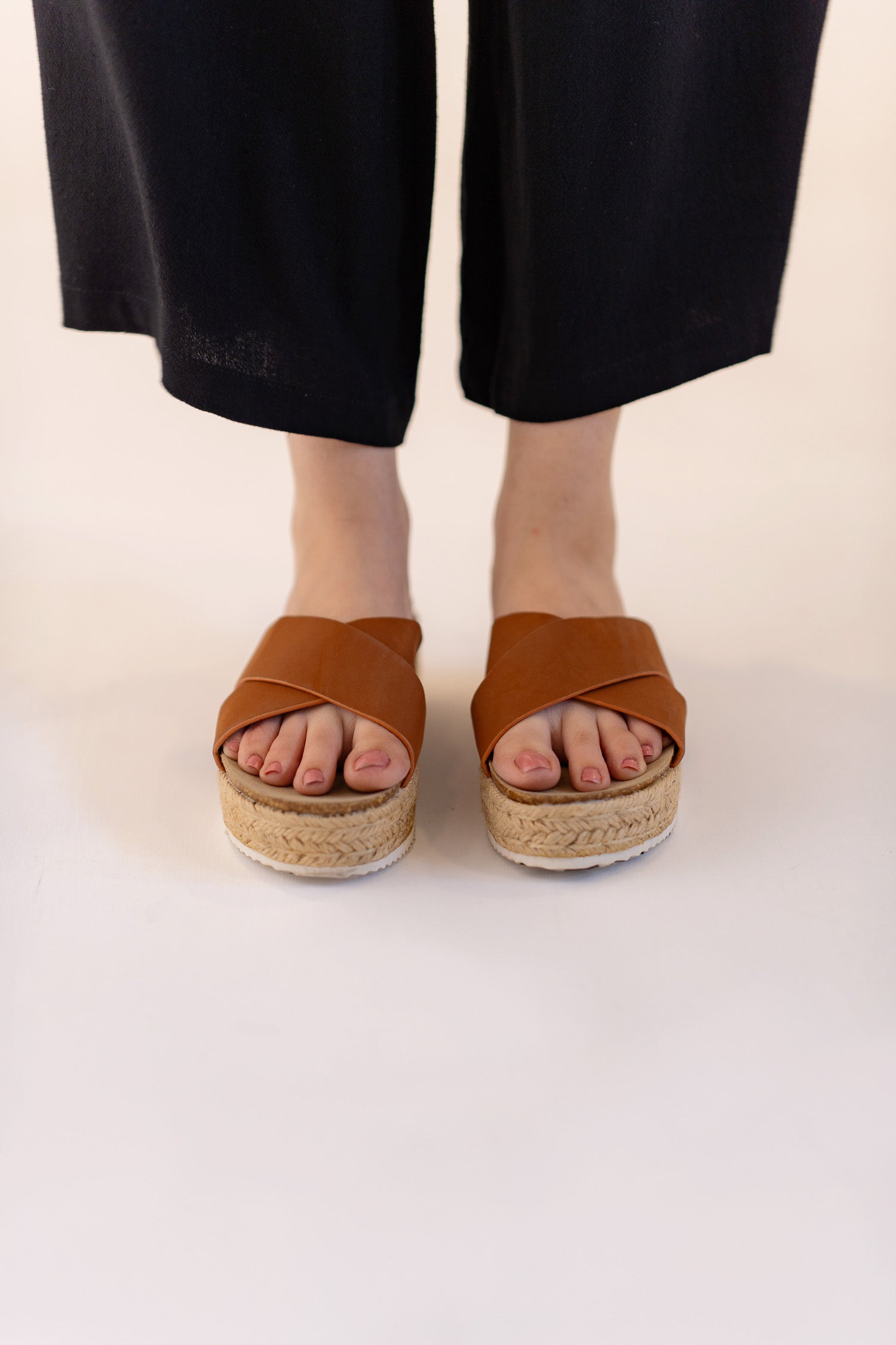Camel Crossover Strap Wedge Slides