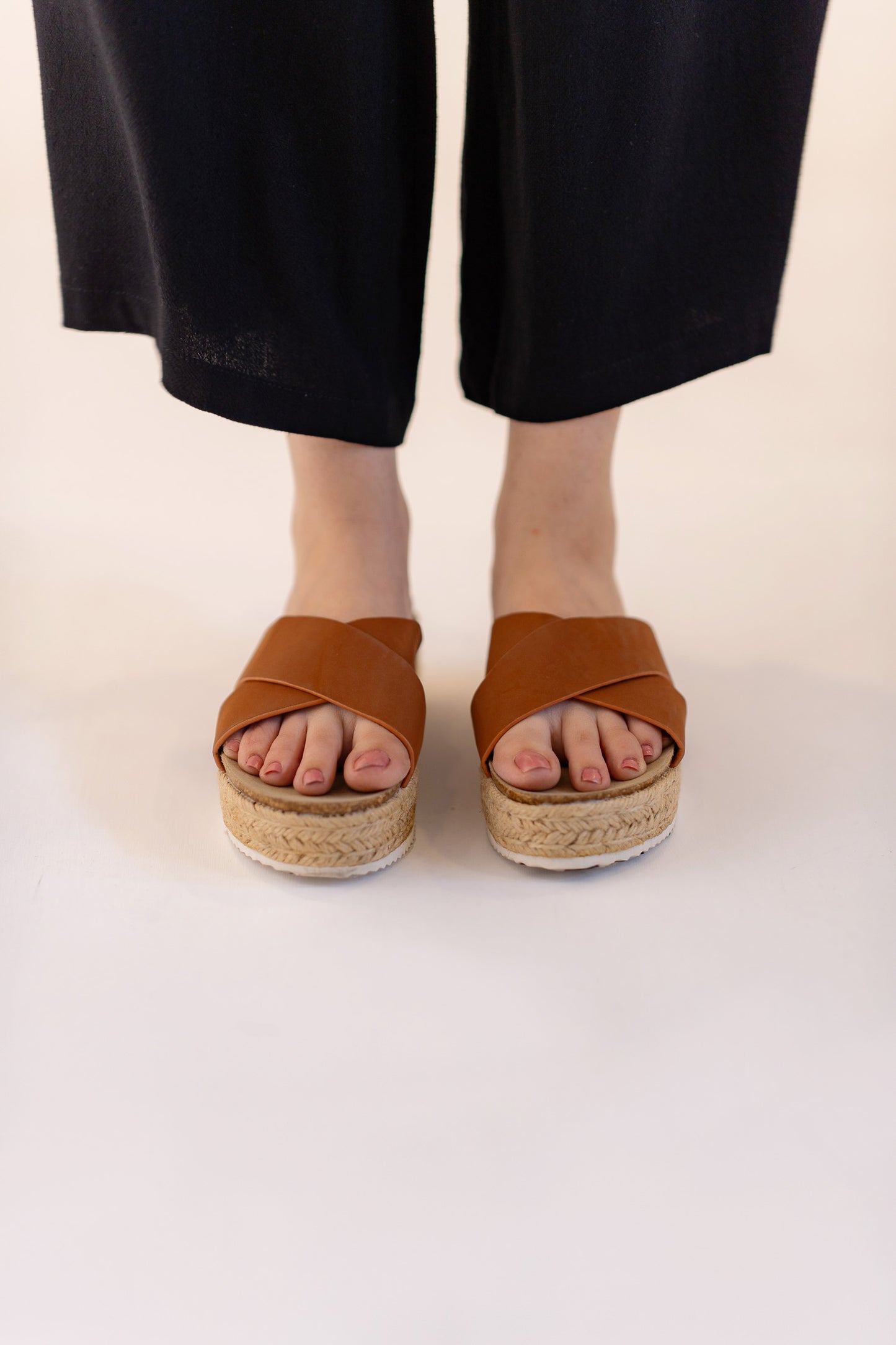 Camel Crossover Strap Wedge Slides - Hustle N Holla