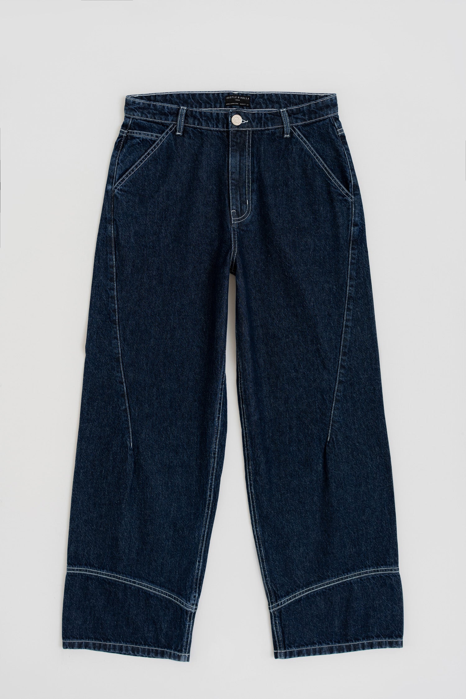 INDIGO WASH CUT & SEW BAGGY FIT JEANS