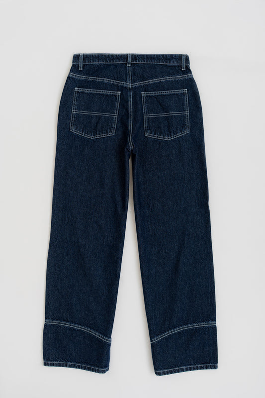 INDIGO WASH CUT & SEW BAGGY FIT JEANS - Hustle N Holla