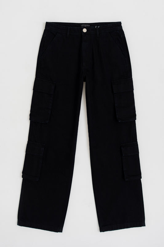 BLACK LOOSE FIT CARGO JEANS - Hustle N Holla