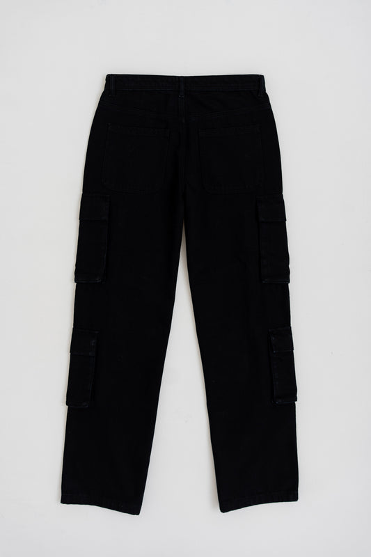 BLACK LOOSE FIT CARGO JEANS - Hustle N Holla