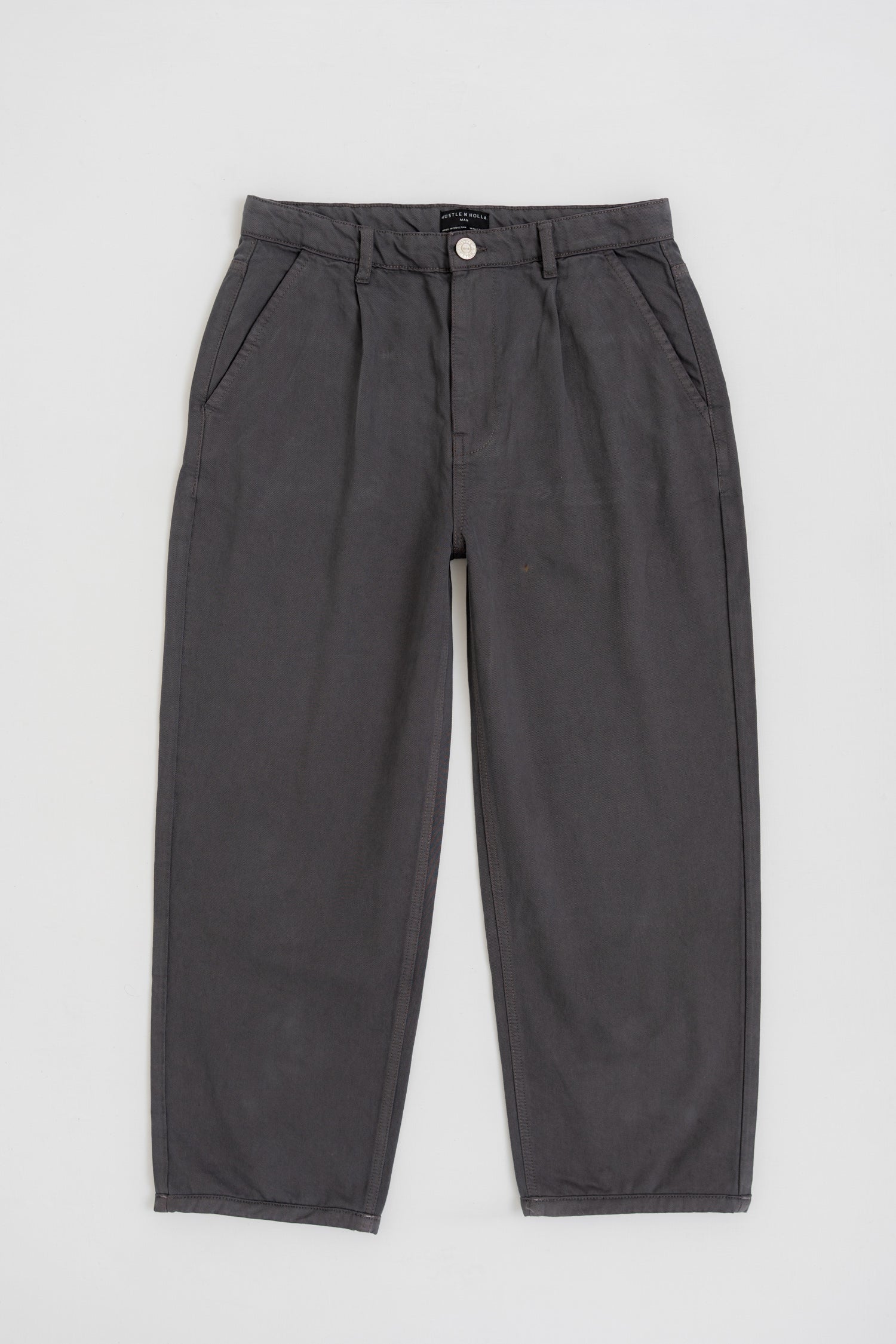 Dark Grey Loose Fit Cropped Twill Pants