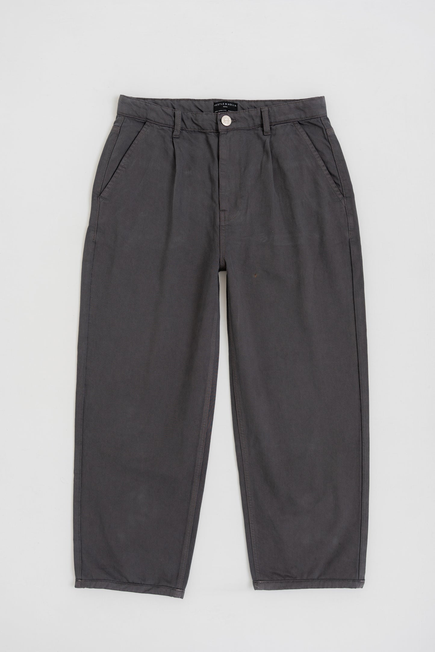 Dark Grey Loose Fit Cropped Twill Pants - Hustle N Holla