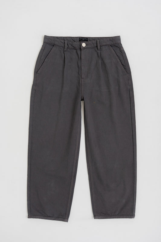 Dark Grey Loose Fit Cropped Twill Pants - Hustle N Holla