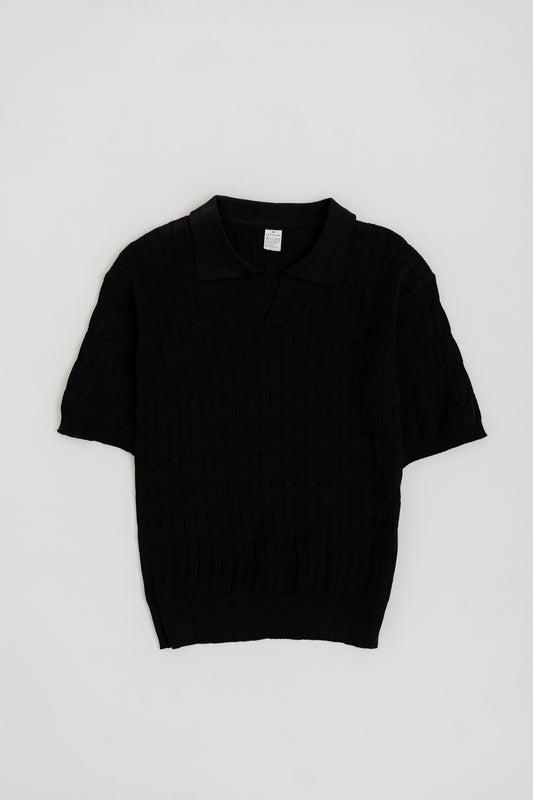 BLACK CABLE KNITTED POLO SHIRT - Hustle N Holla