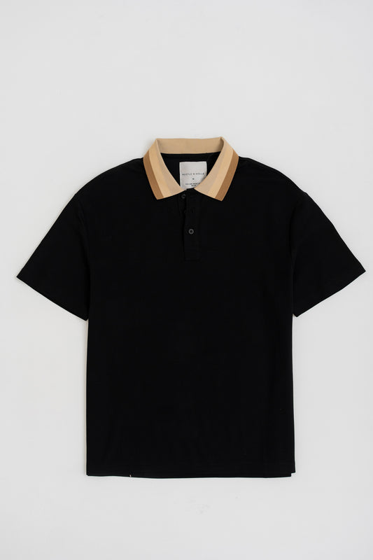 BLACK CONTRASTING COLLAR POLO SHIRT - Hustle N Holla