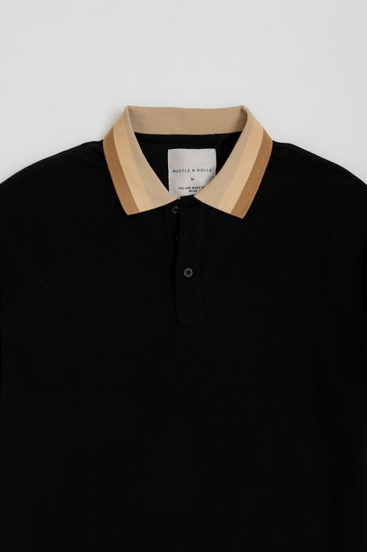 BLACK CONTRASTING COLLAR POLO SHIRT - Hustle N Holla