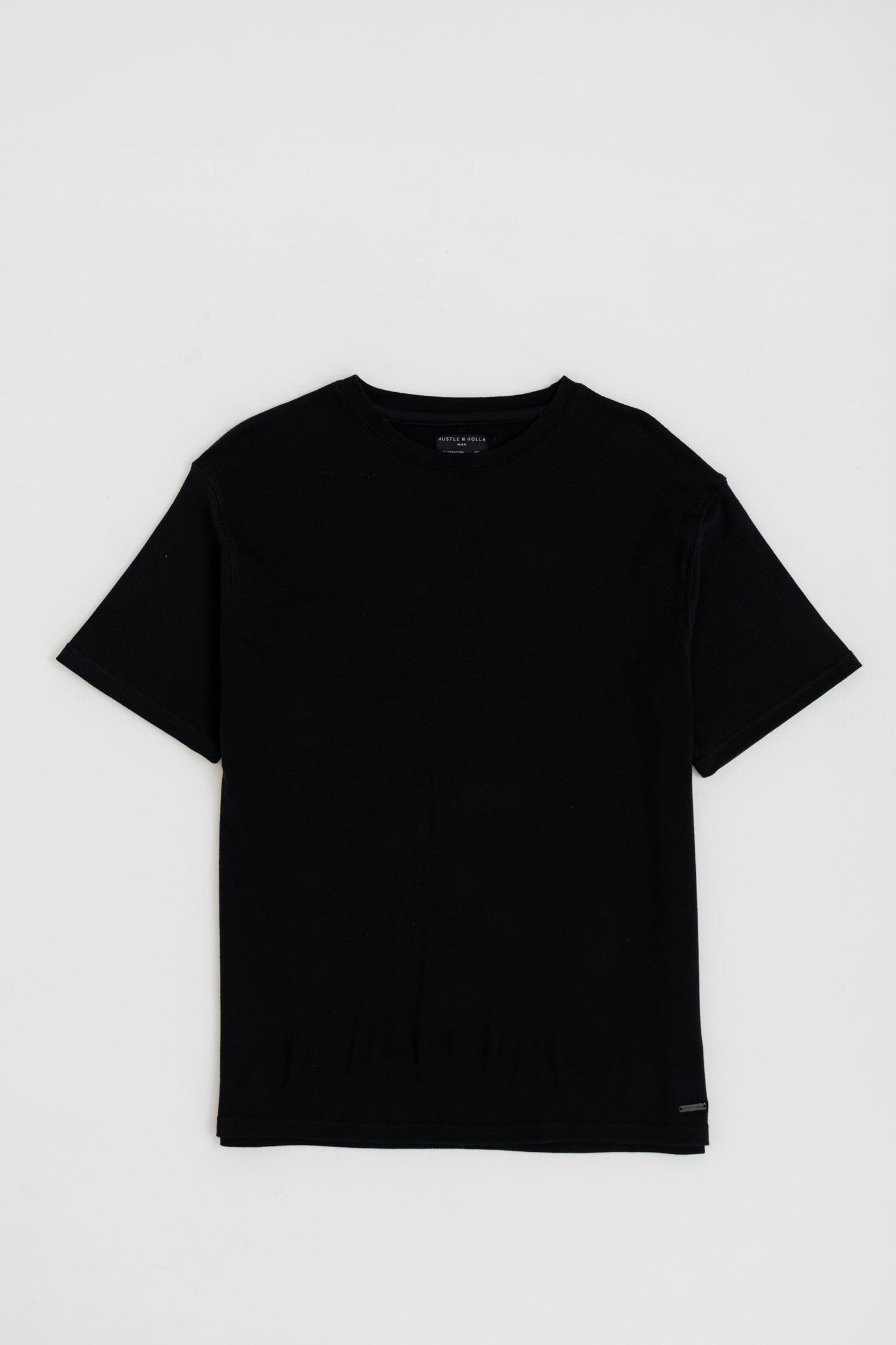 BLACK REGULAR FIT TEXTURED T-SHIRT