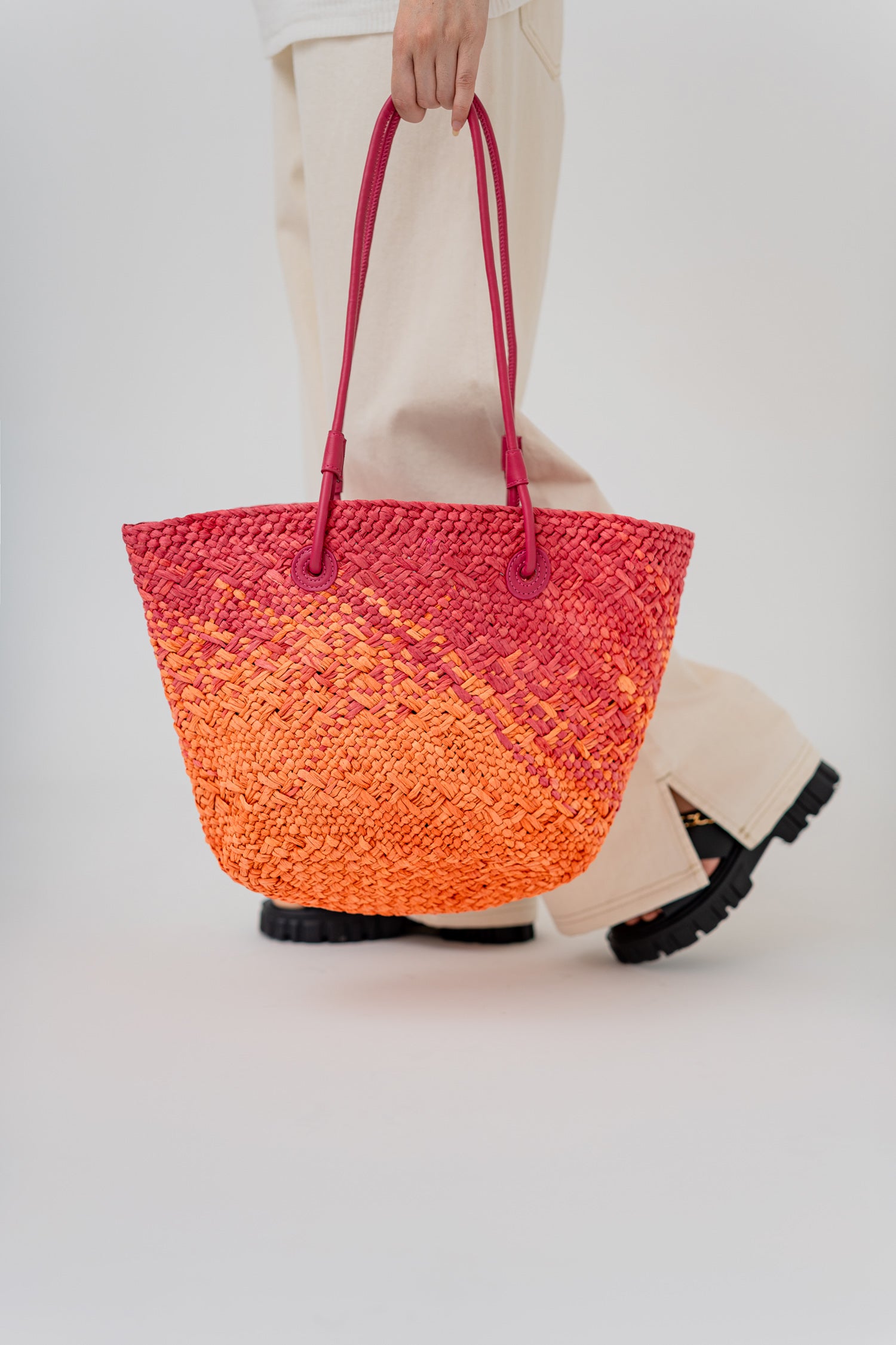 Pink Boho Straw Beach Tote - Hustle N Holla