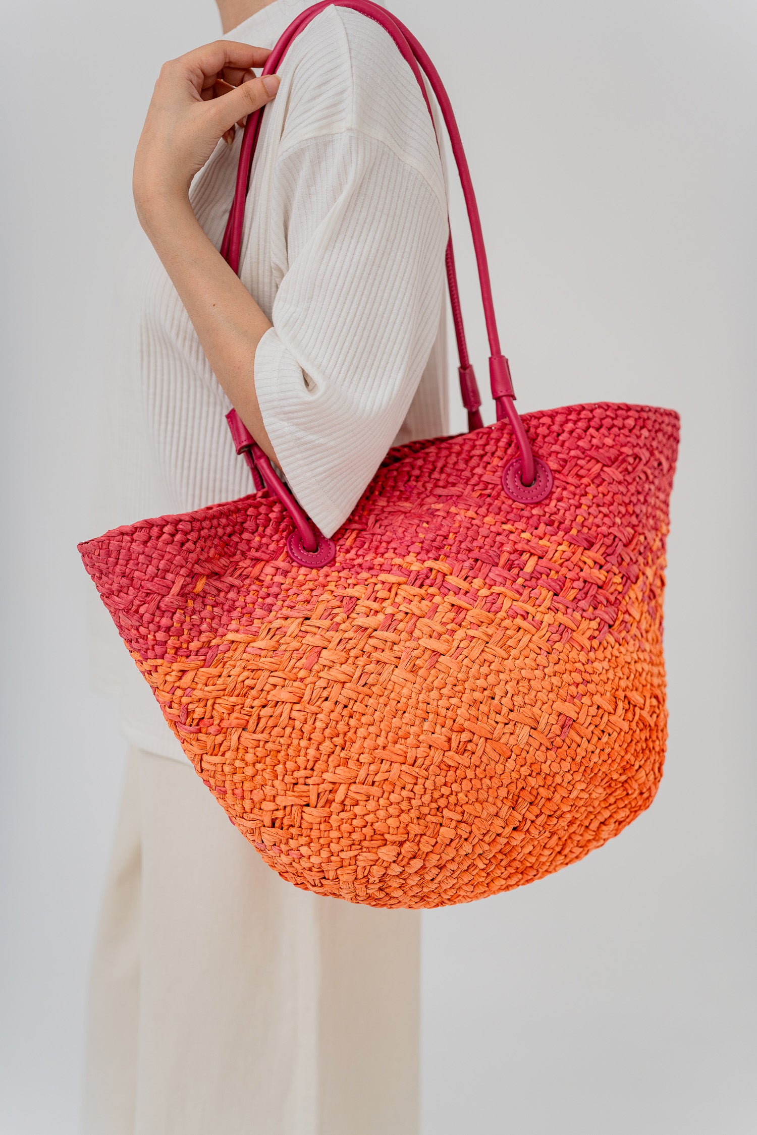 Pink Boho Straw Beach Tote - Hustle N Holla