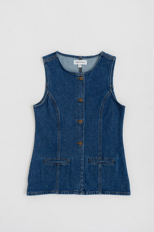 Mid Wash Slim Fit Panelled Denim Vest - Hustle N Holla