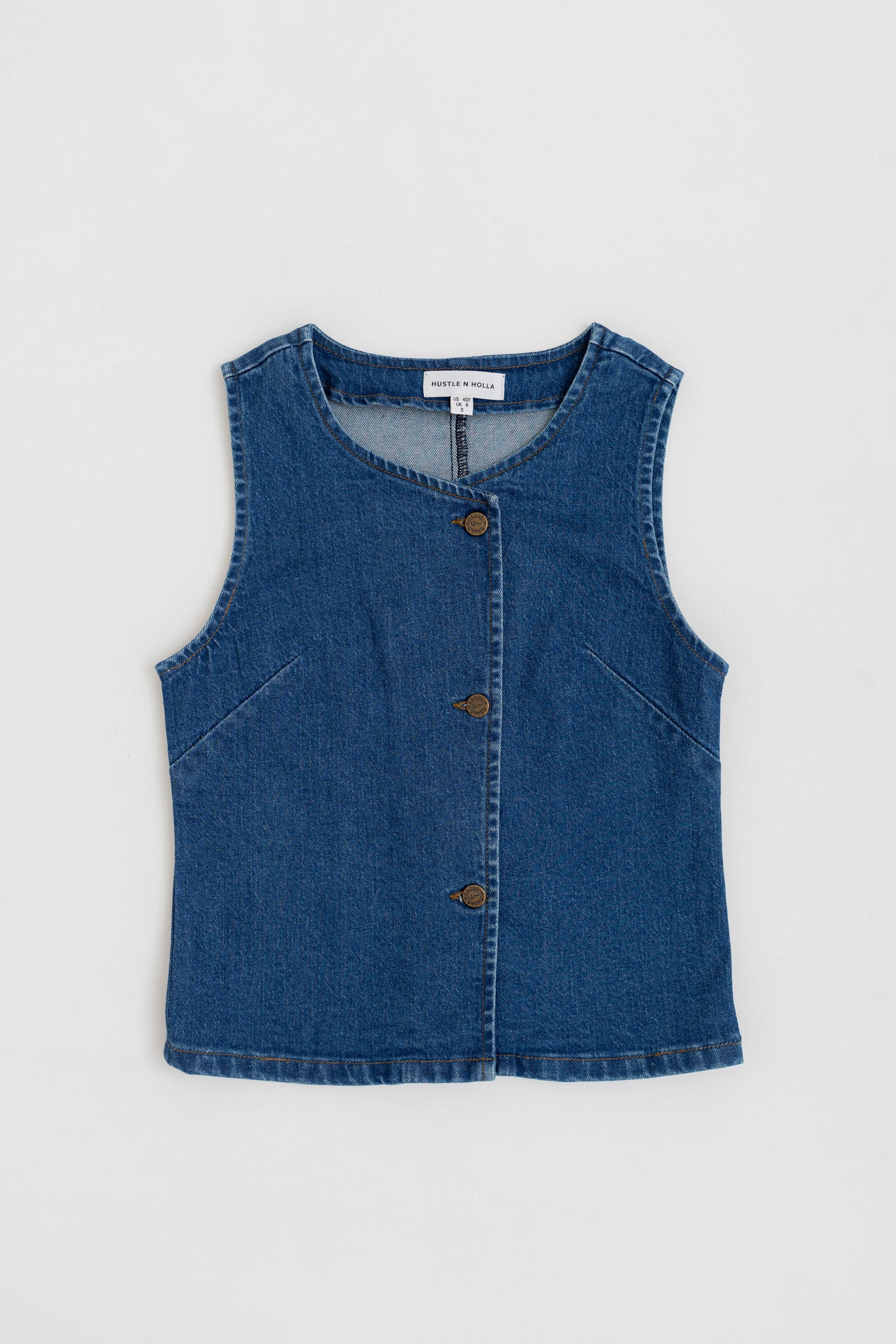 Mid Wash Slim Fit Crop Denim Vest