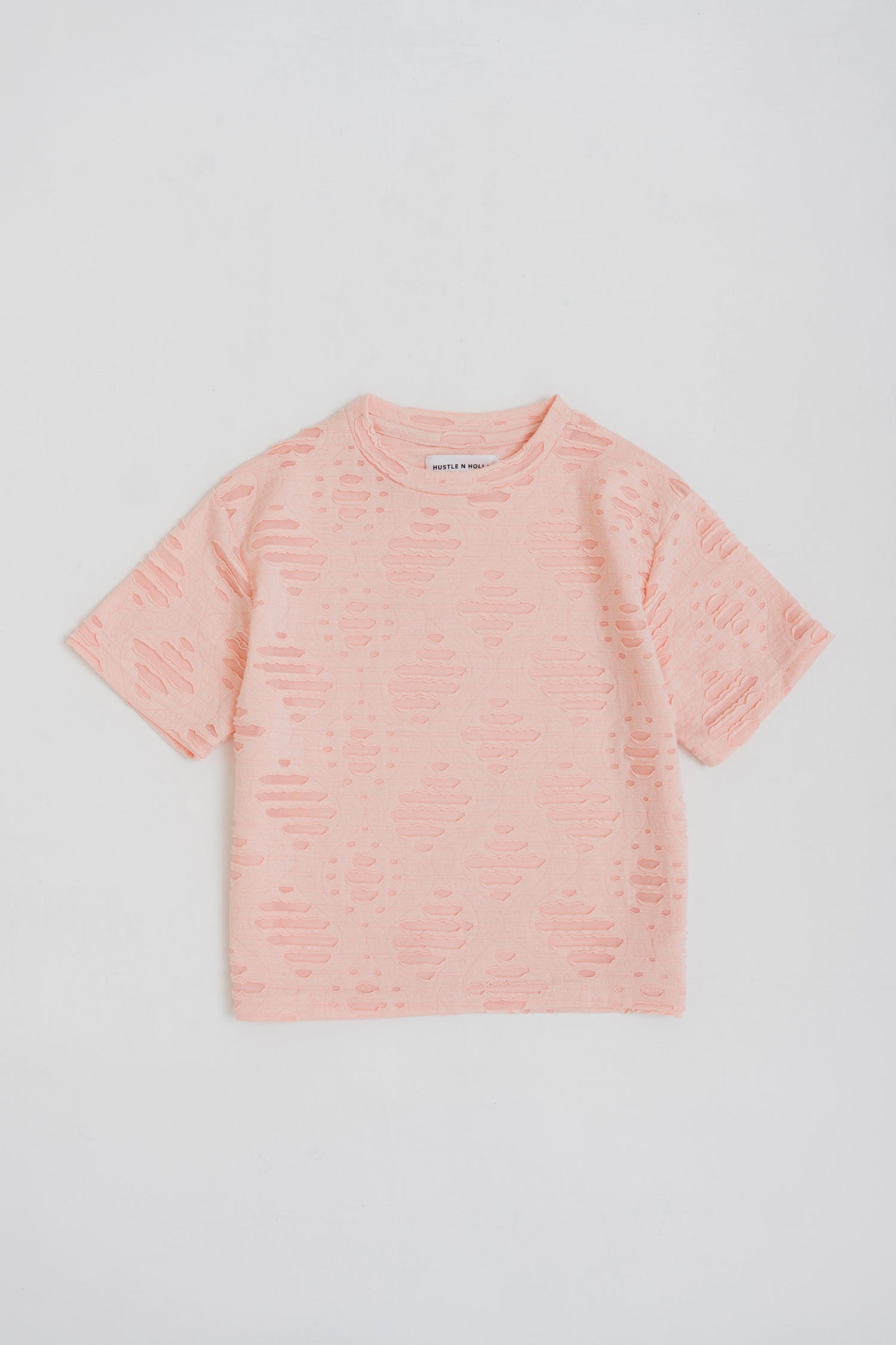 LIGHT PINK TEXTURED CROPPED REGULAR FIT T-SHIRT