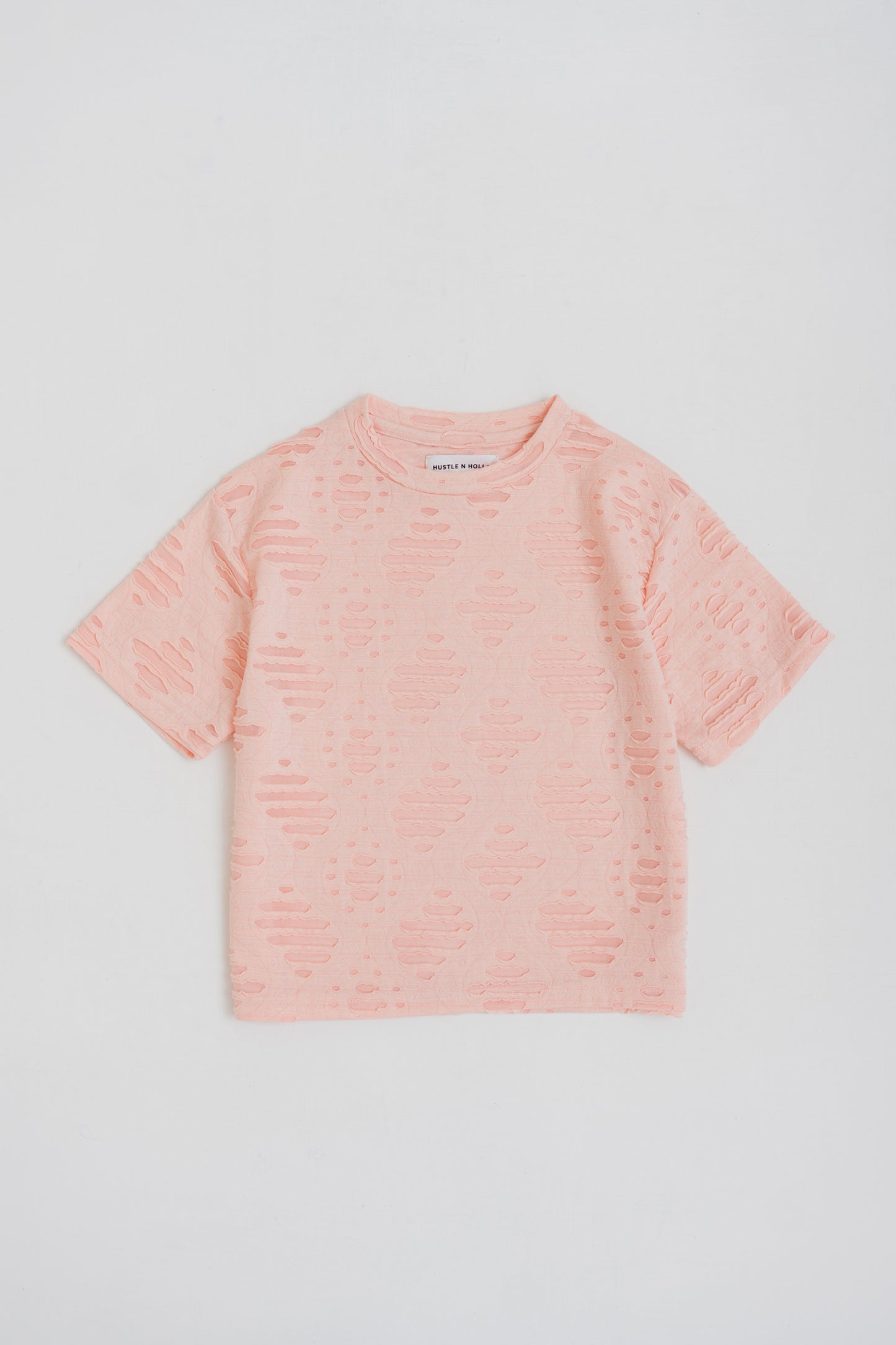 LIGHT PINK TEXTURED CROPPED REGULAR FIT T-SHIRT - Hustle N Holla