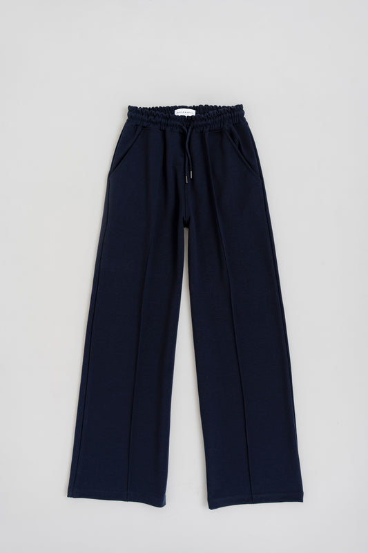 NAVY BLUE KINTTED WIDE LEG PANTS