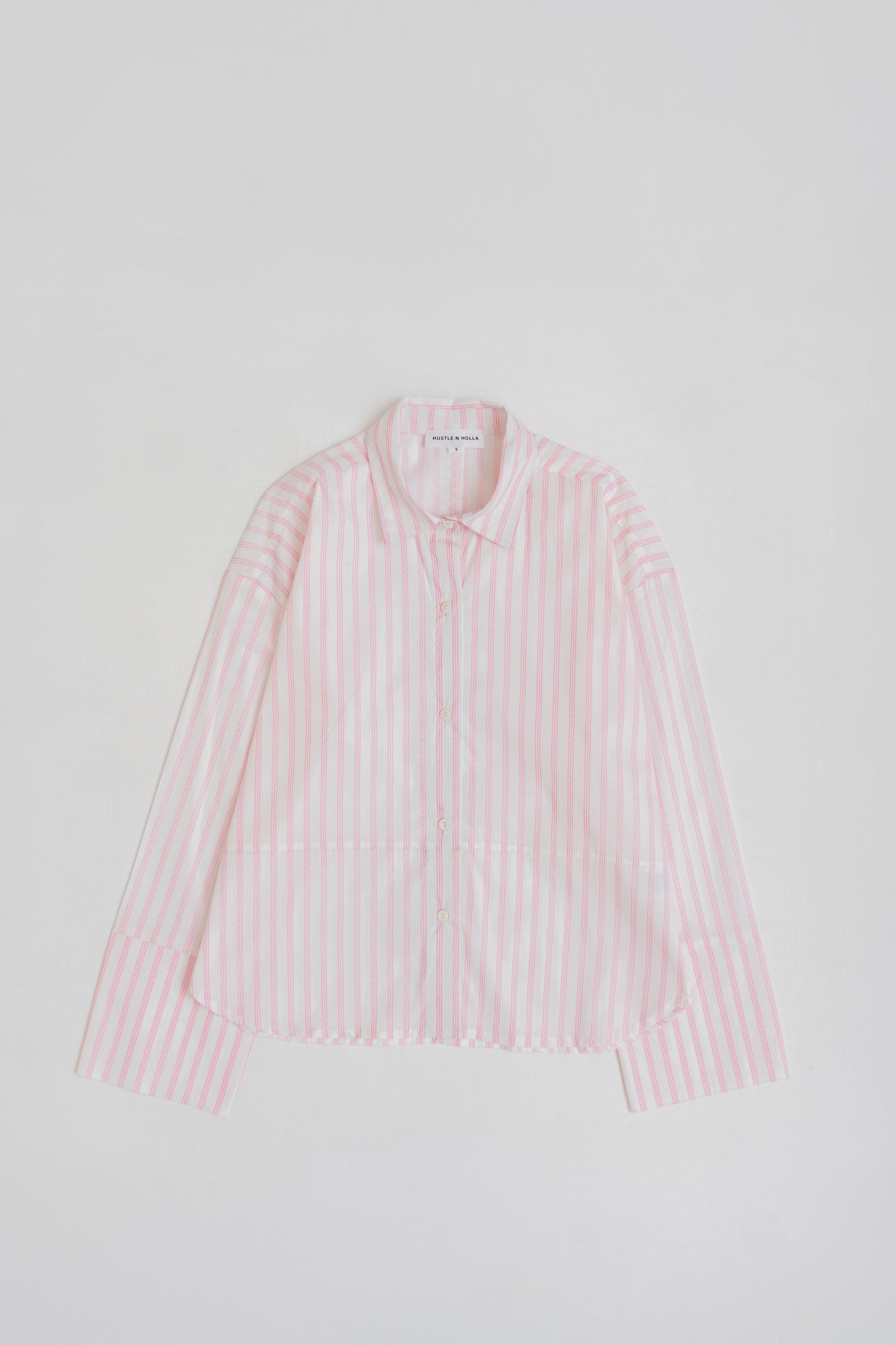 STRIPED POPLIN LOOSE FIT BUTTON DOWN SHIRT - Hustle N Holla