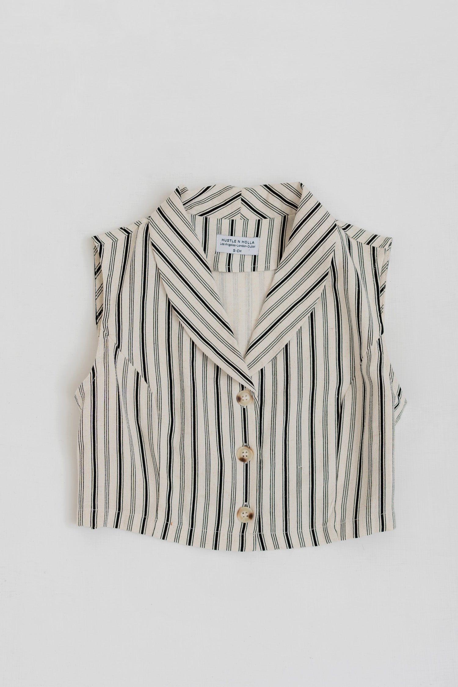 STRIPED LINEN SHAWL COLLAR CROPPED TOP