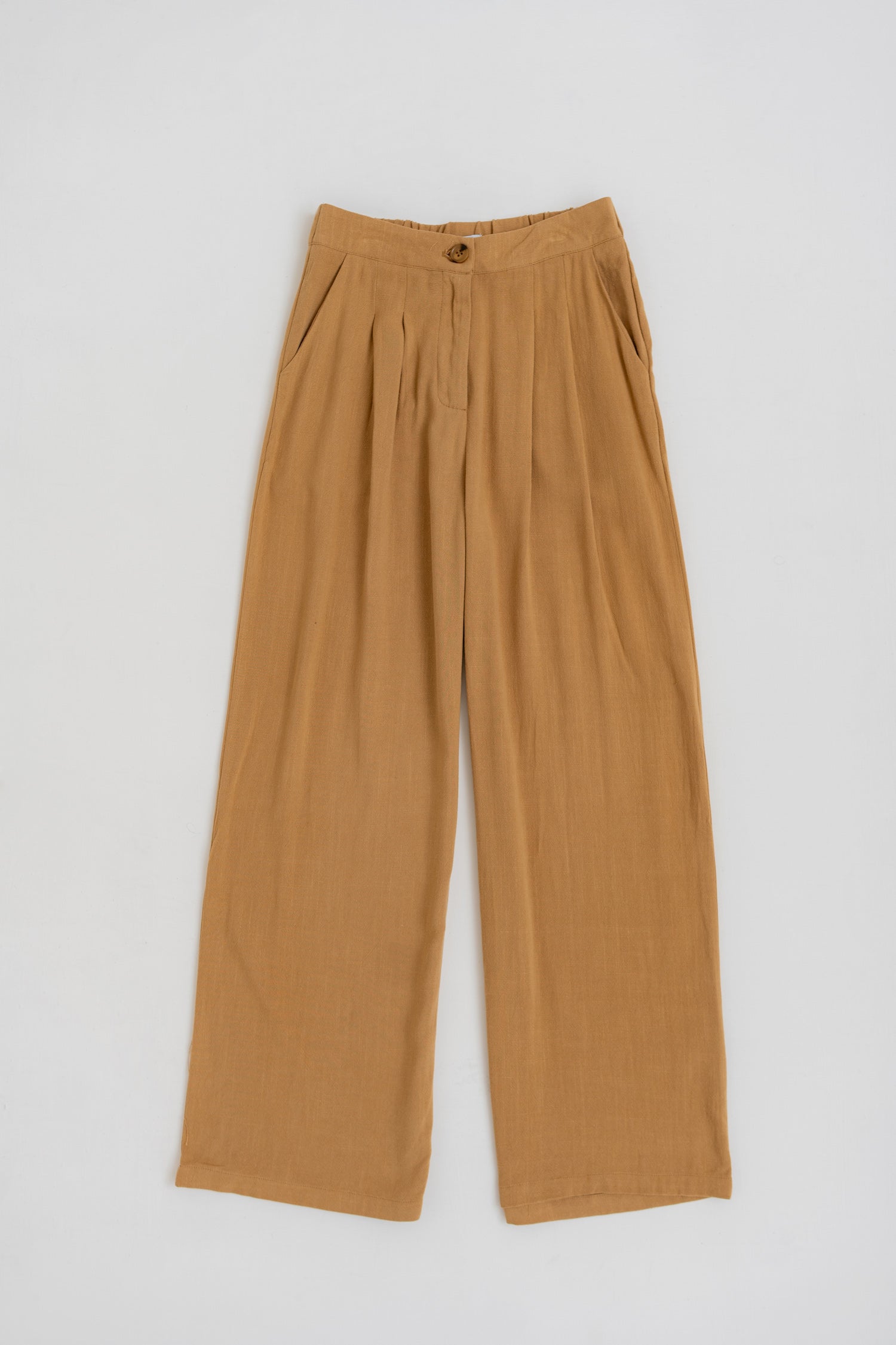 TAUPE LINEN WIDE LEG DARTED TROUSERS