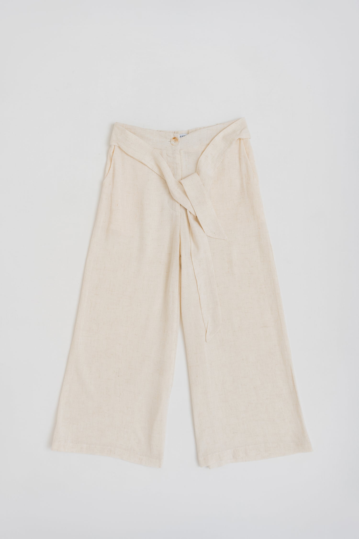 KHAKI LINEN CROPPED TROUSERS