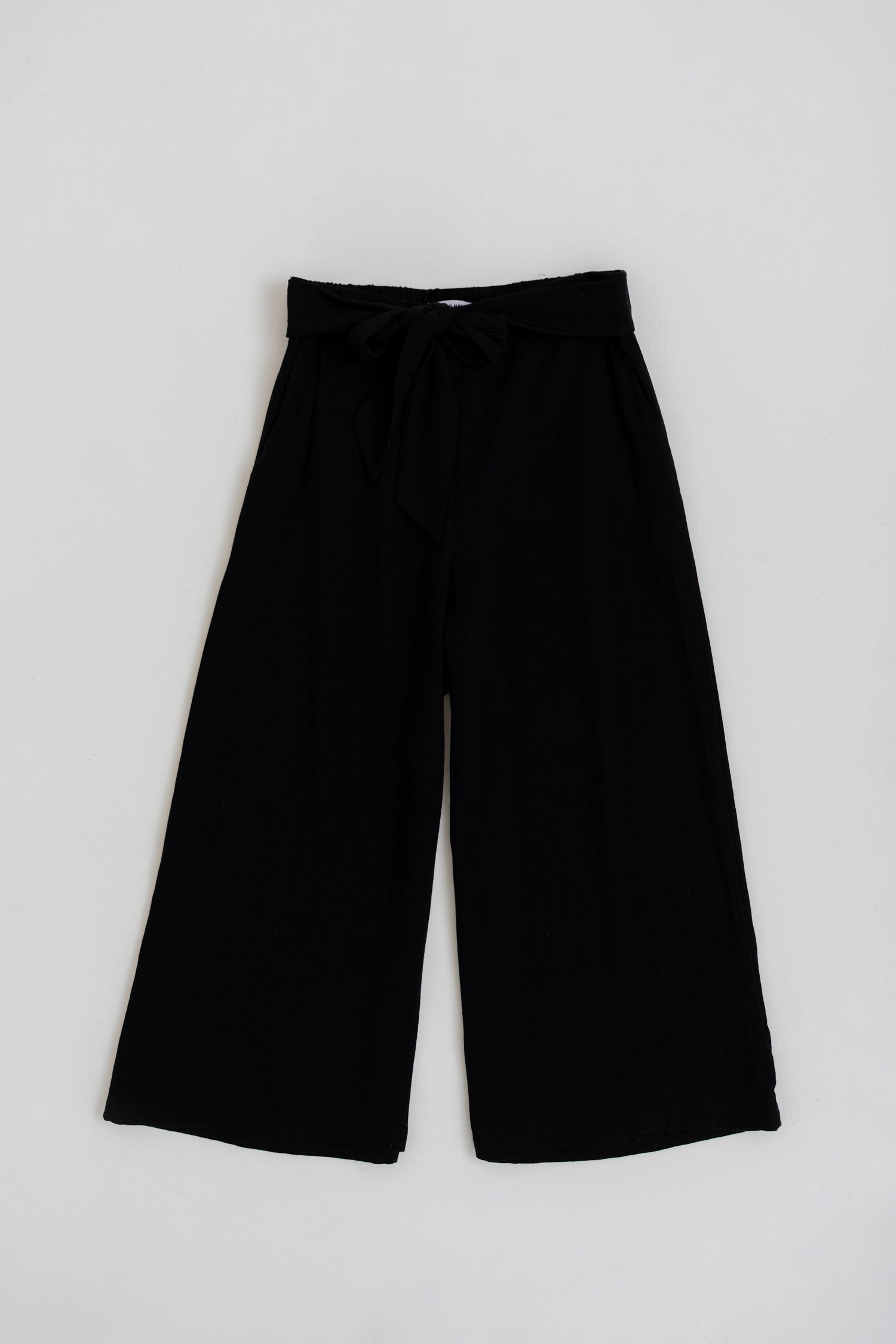 BLACK LINEN WIDE LEG TROUSERS