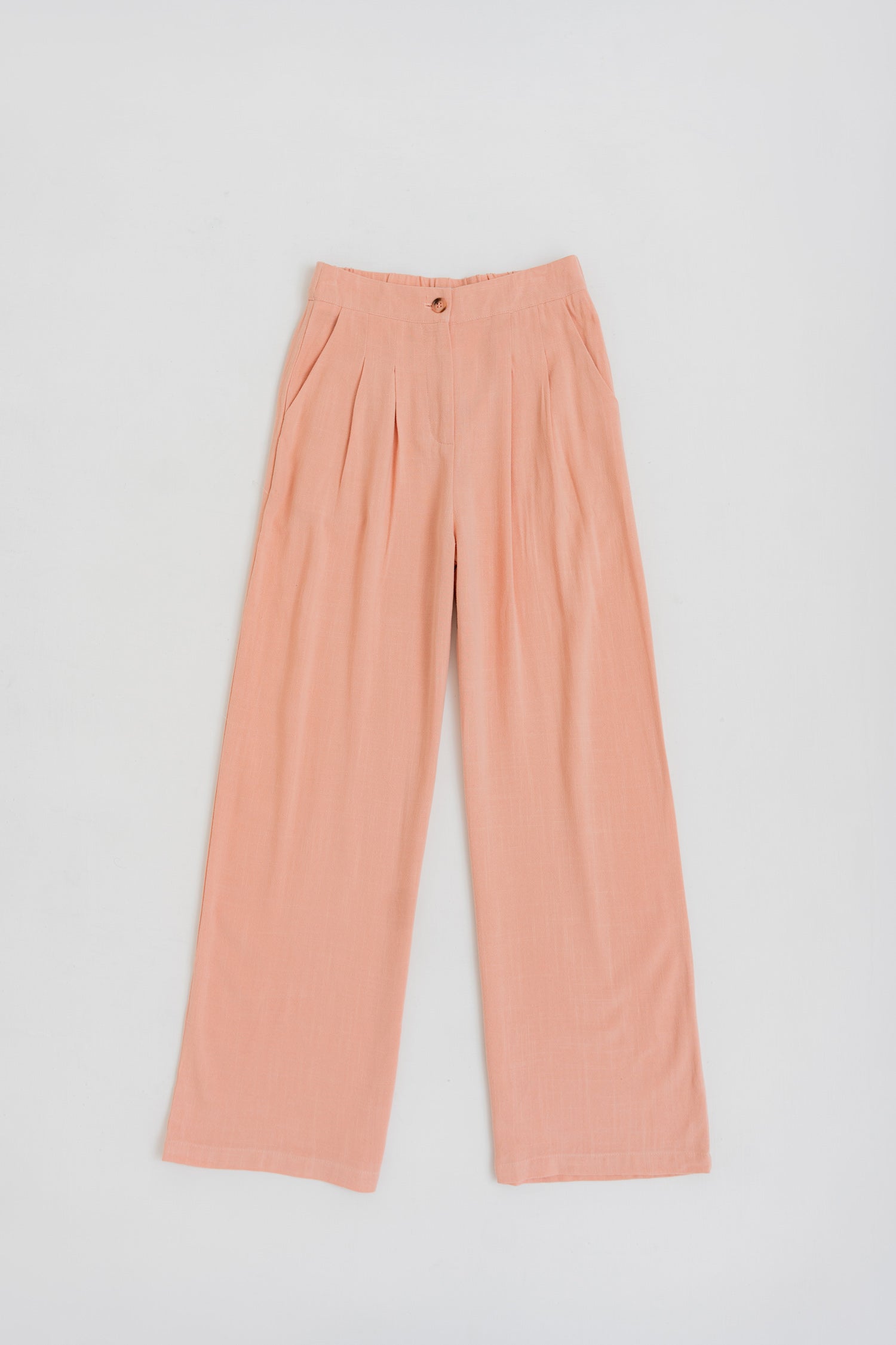 PEACH LINEN WIDE LEG DARTED TROUSERS