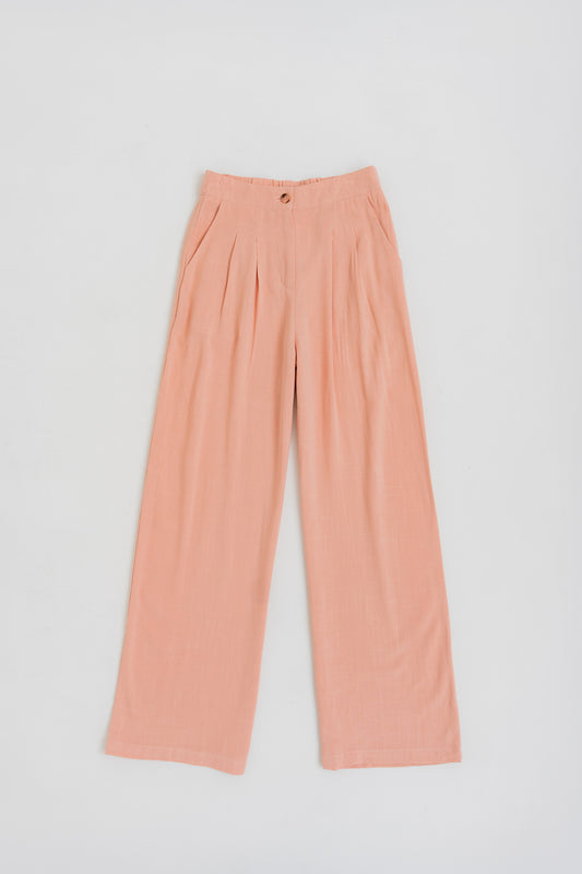 PEACH LINEN WIDE LEG DARTED TROUSERS - Hustle N Holla