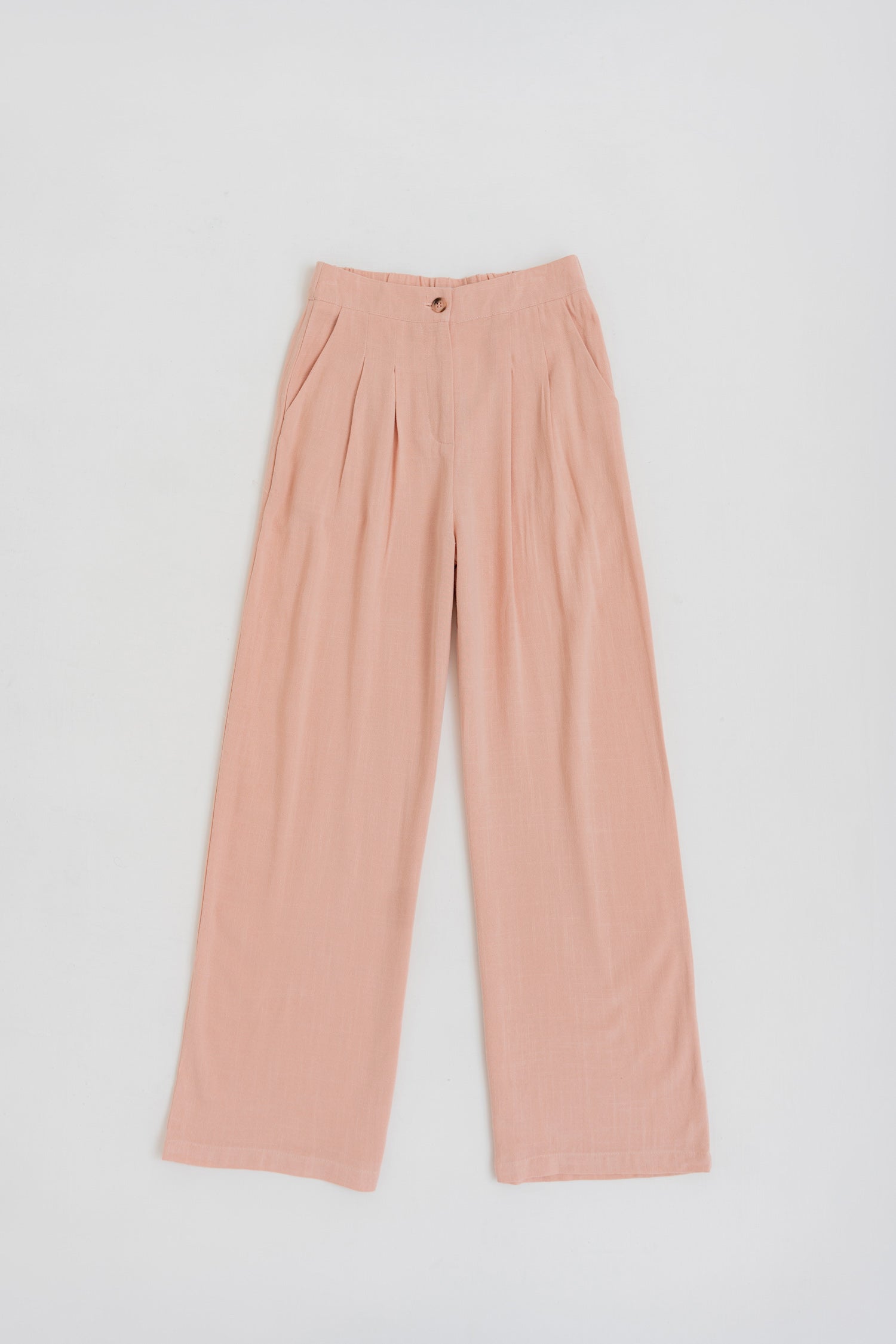 PEACH LINEN WIDE LEG DARTED TROUSERS