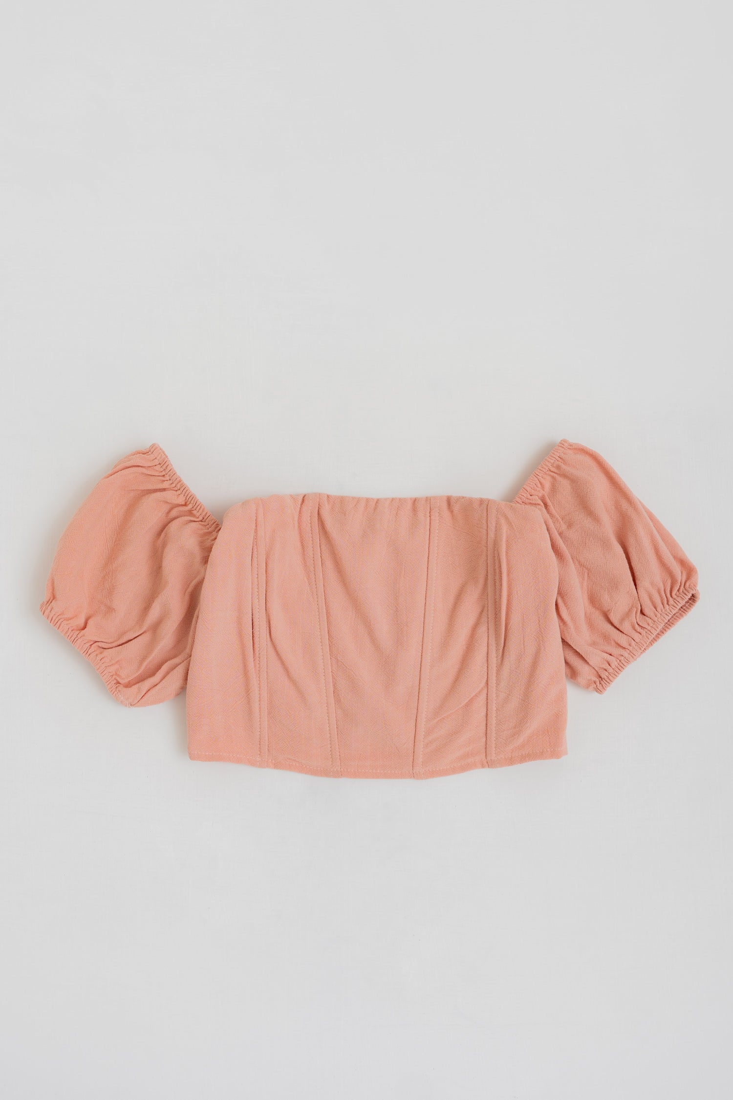 PEACH LINEN OFF SHOULDER CROPPED CORSET TOP