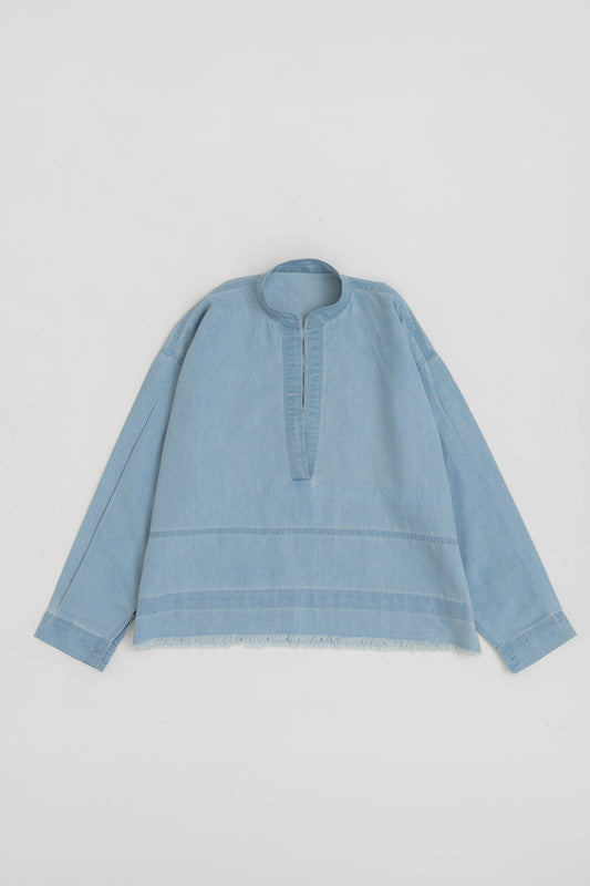 LIGHT WASH BOXY FIT CHAMBRAY TOP - Hustle N Holla