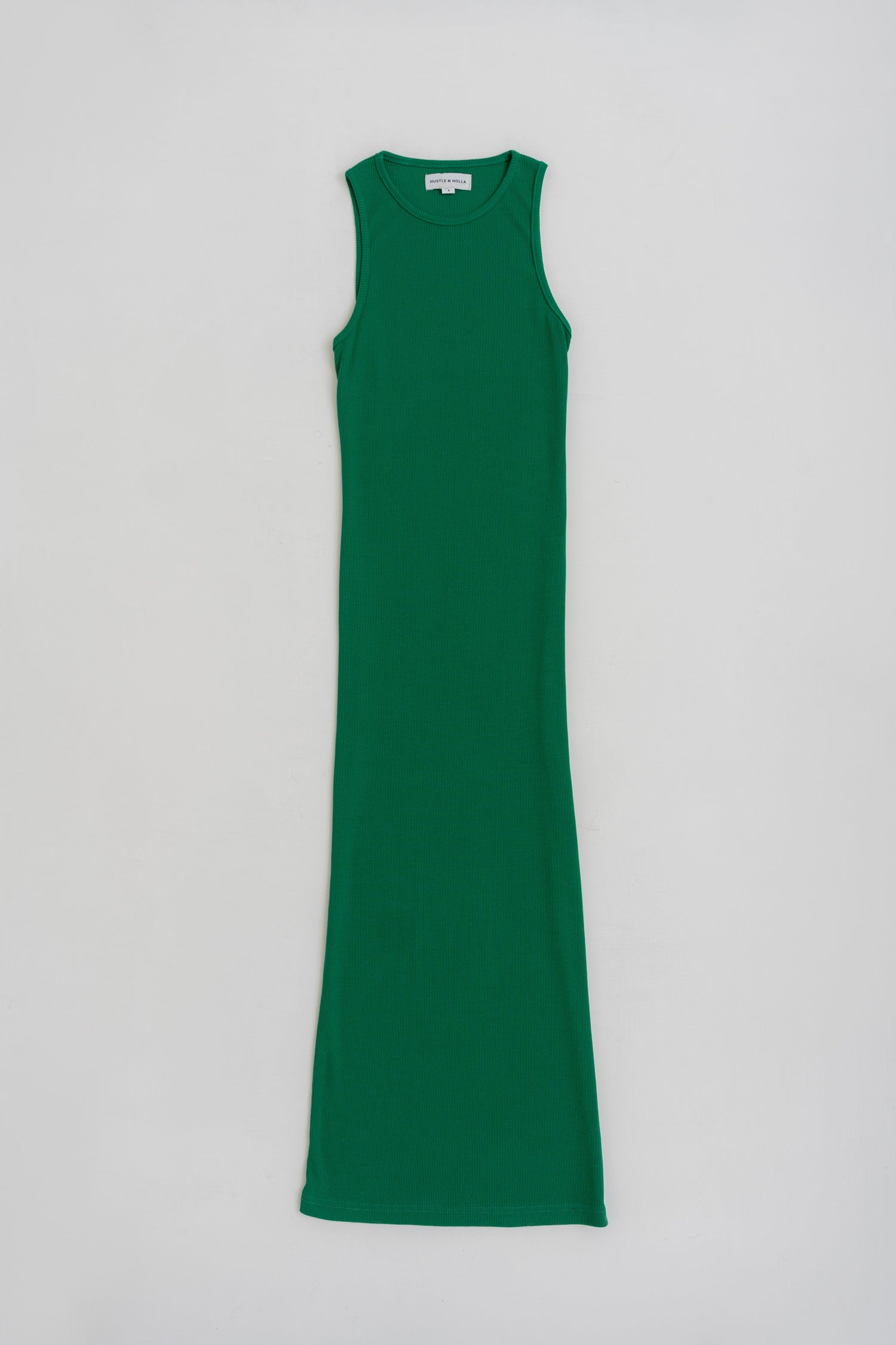 GREEN KINTTED RIBBED SLIM FIT LONG DRESS