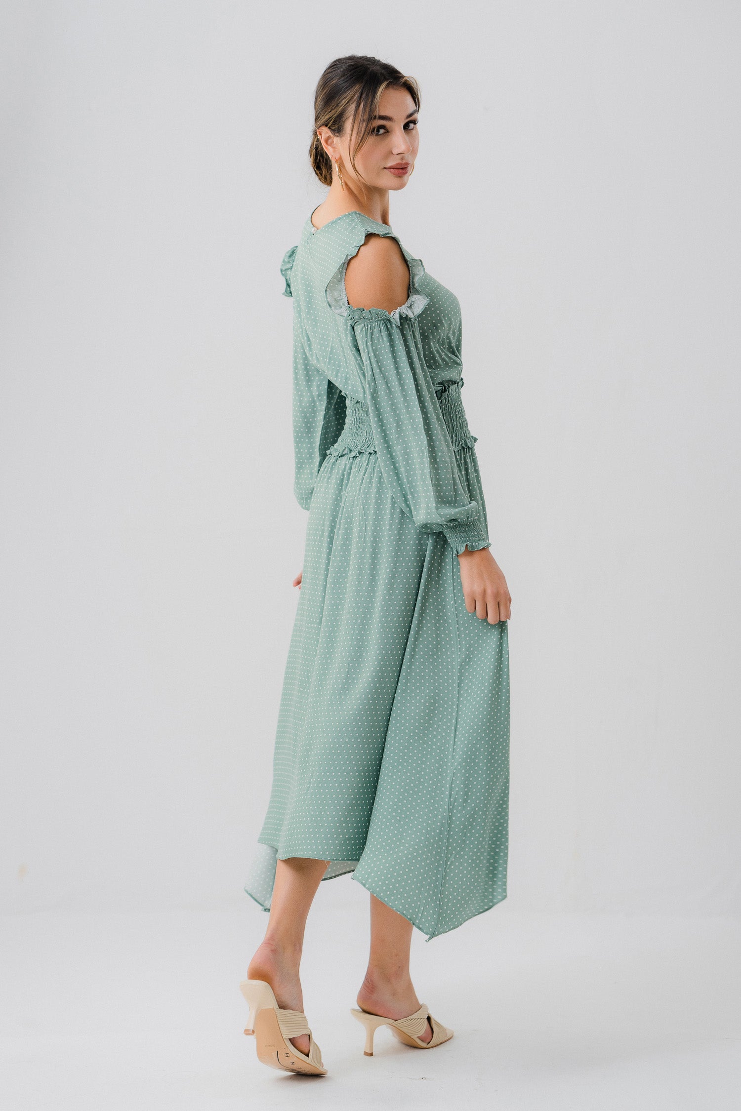 Off-the-shoulder Green Dress