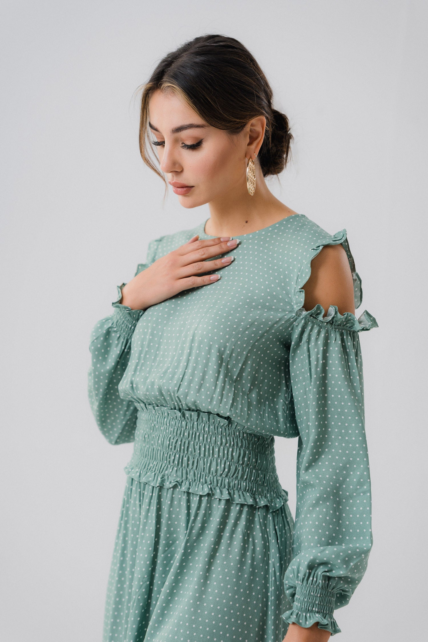 Off-the-shoulder Green Dress