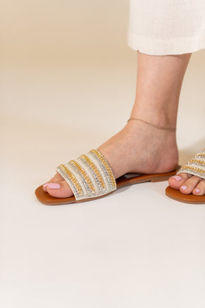 White And Silver Rhinstones Slides - Hustle N Holla