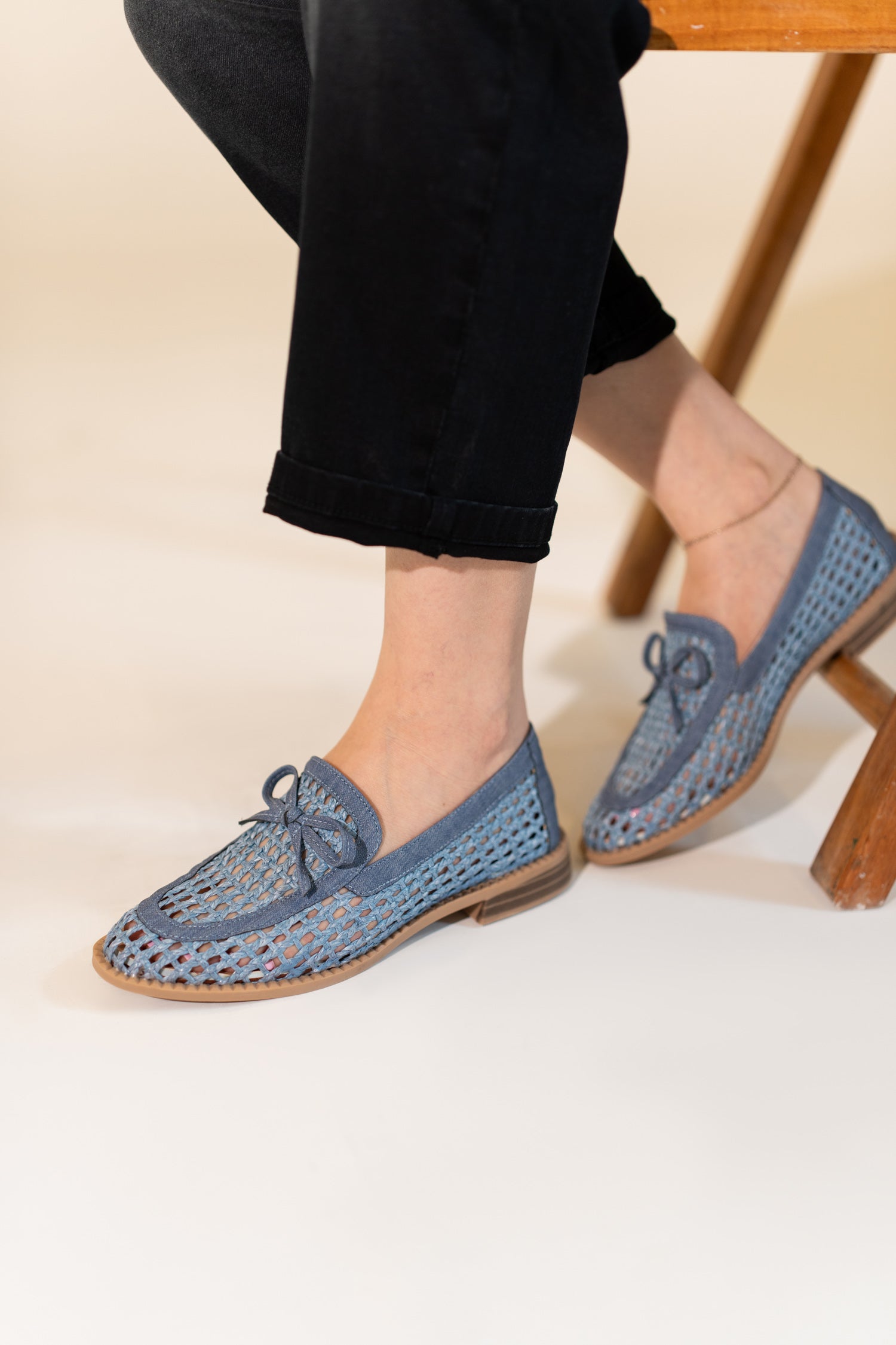 Blue Loafers with Bow Detail