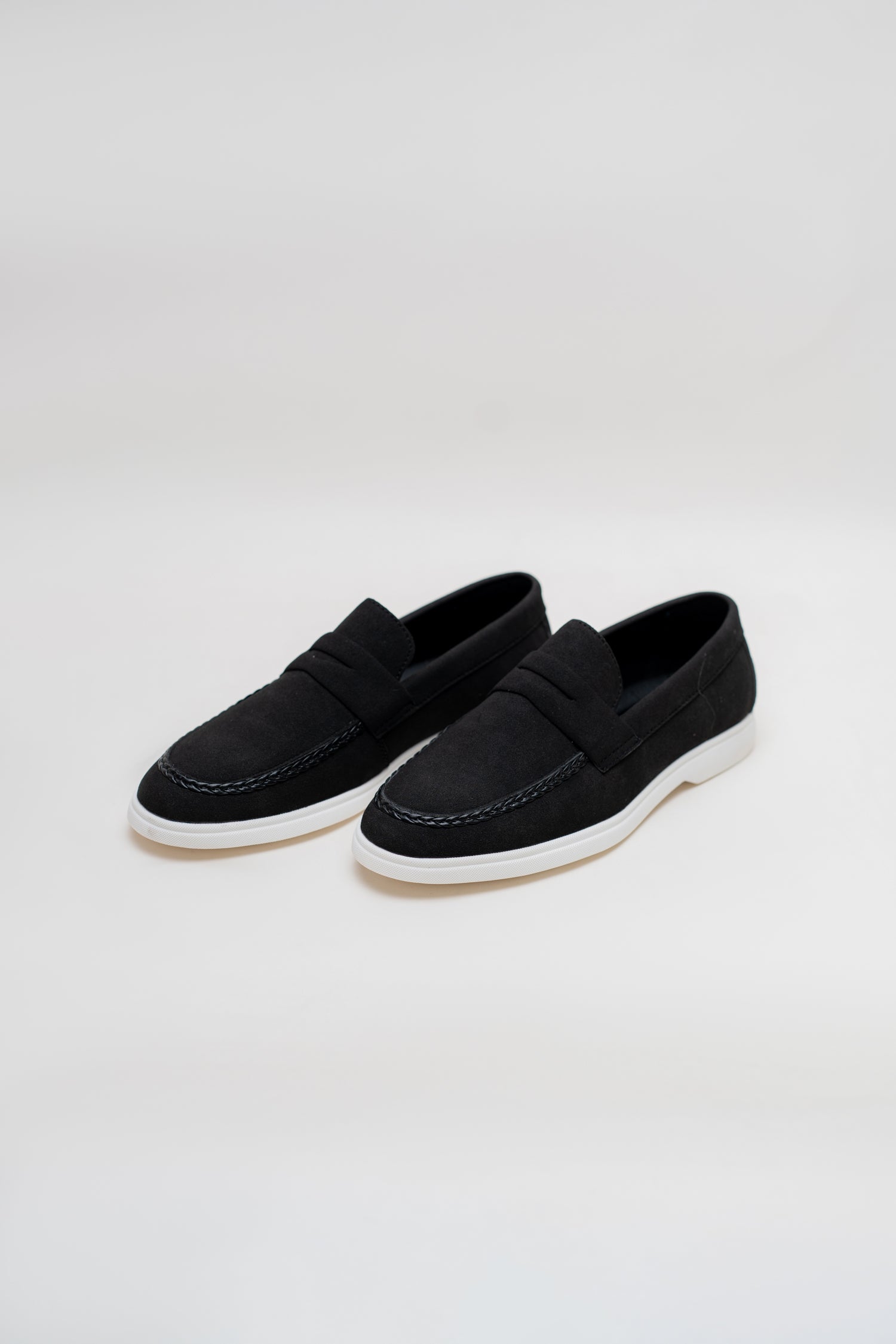 BLACK SUEDE PENNY LOAFERS