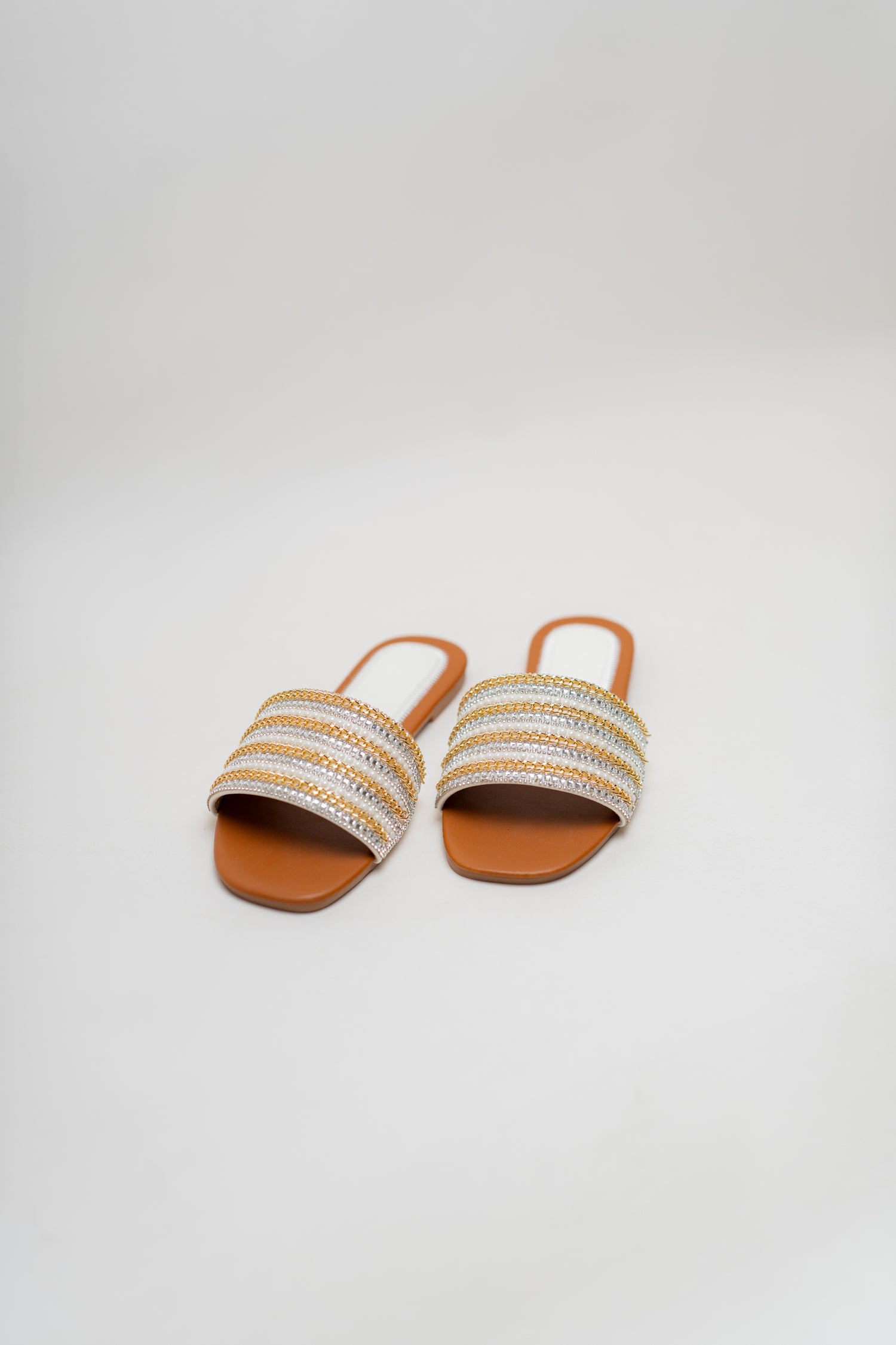 White And Silver Rhnistones Slides - Hustle N Holla